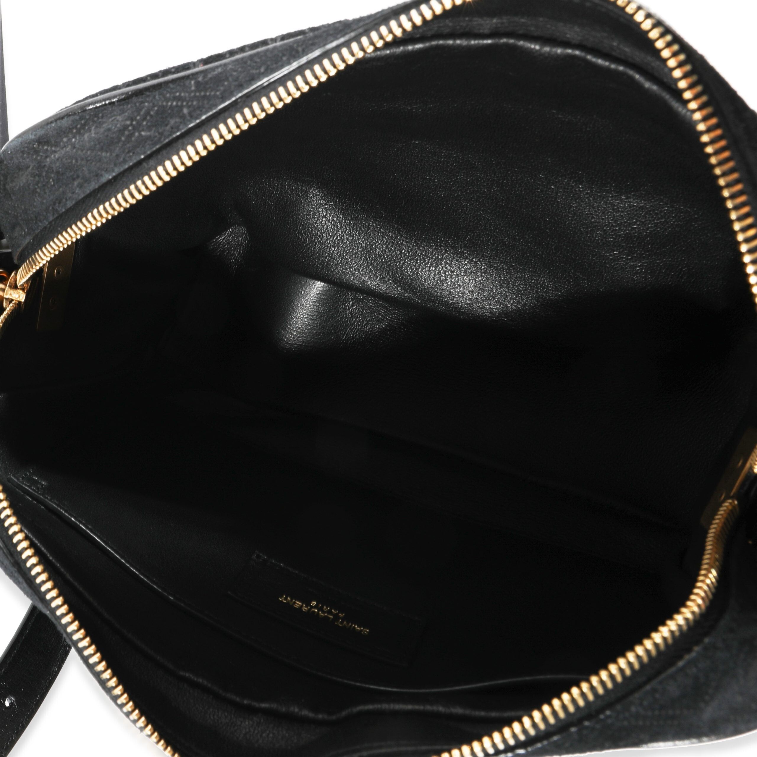 Yves Saint Laurent Yves Saint Laurent Black Suede & Leather All-Over Monogram Camera Bag Size ONE SIZE - 4 Preview