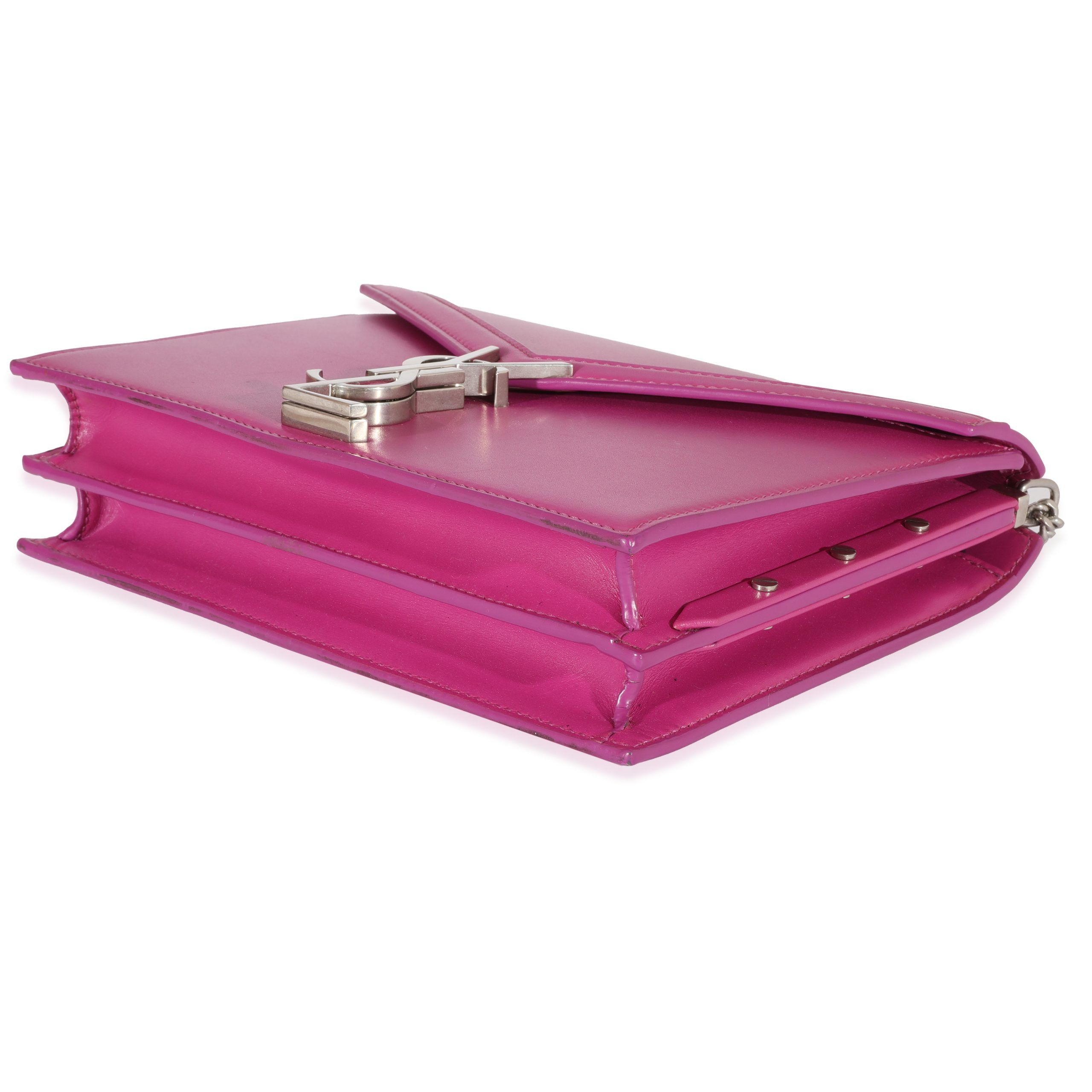 Yves Saint Laurent Fuchsia Calfskin Cassandra Monogram Chain Bag
