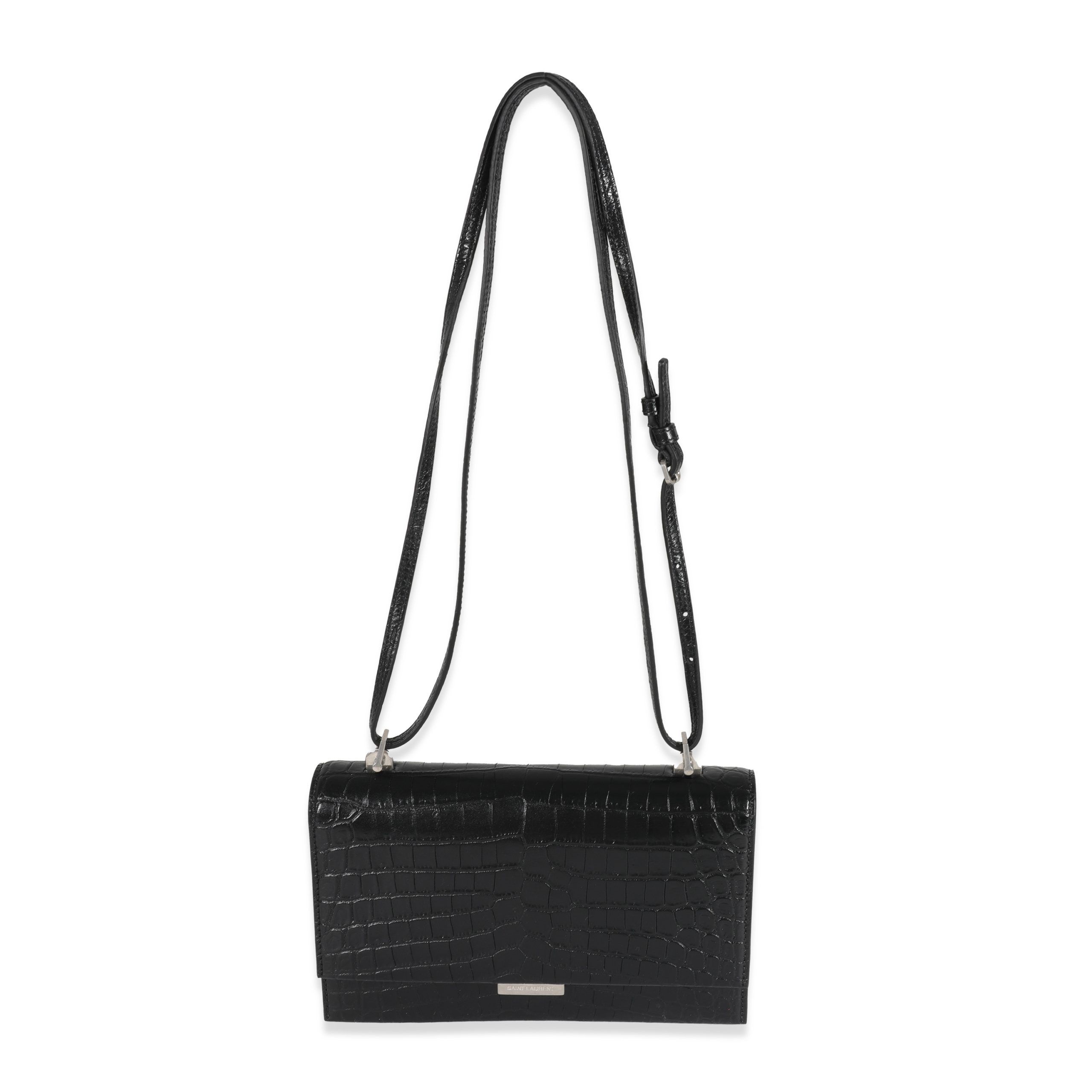 Yves Saint Laurent Black Croc Embossed Babylone Bag