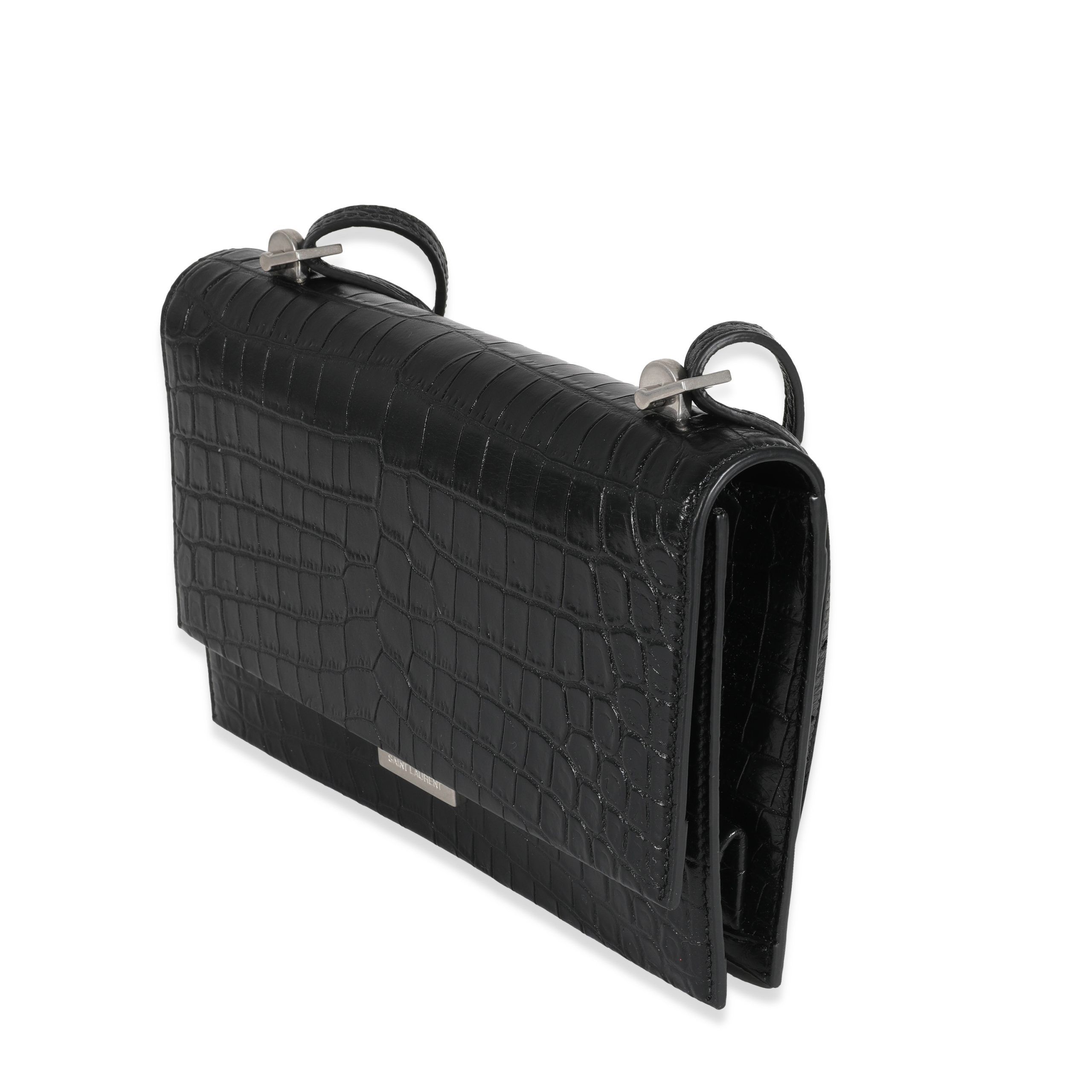 Yves Saint Laurent Black Croc Embossed Babylone Bag