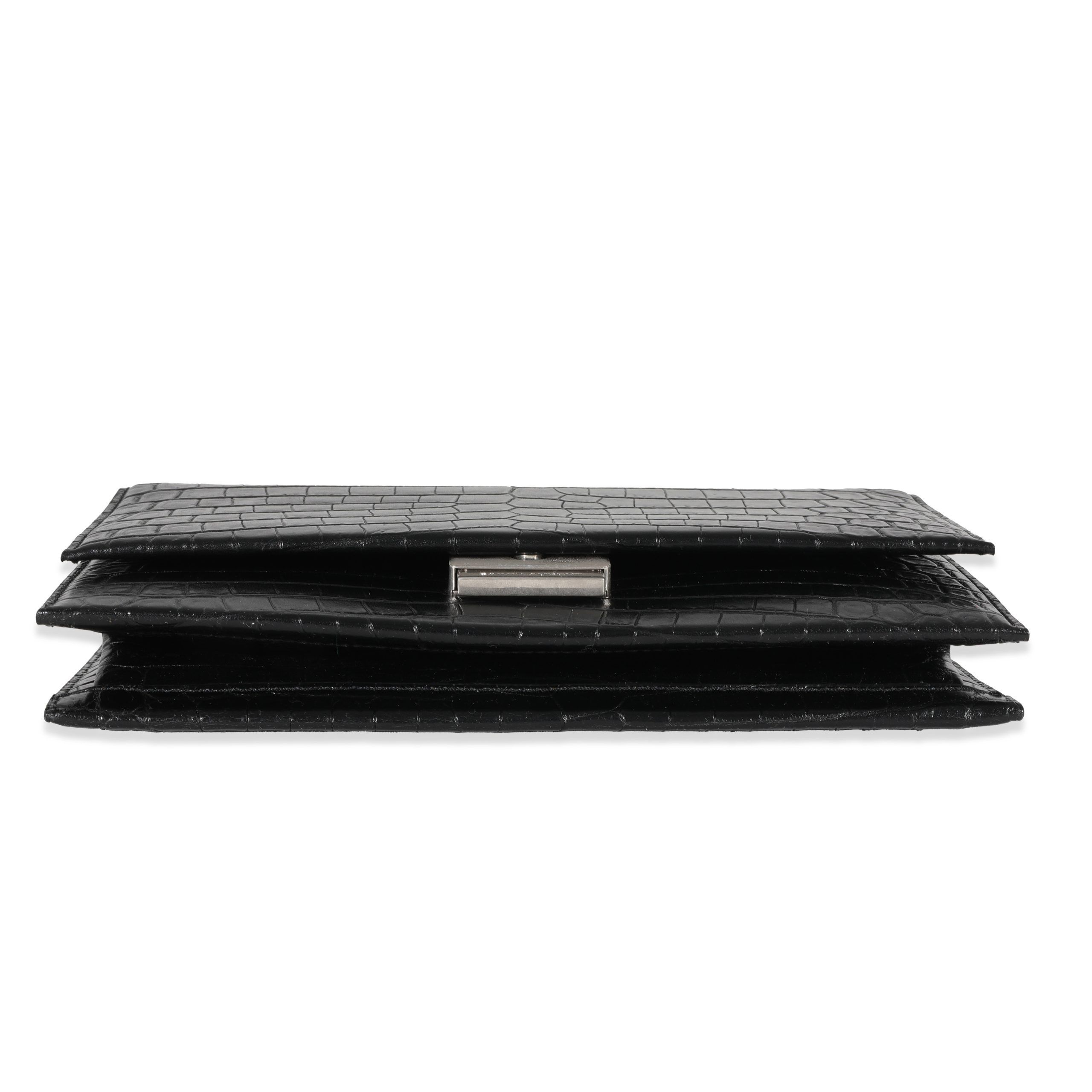 Yves Saint Laurent Black Croc Embossed Babylone Bag