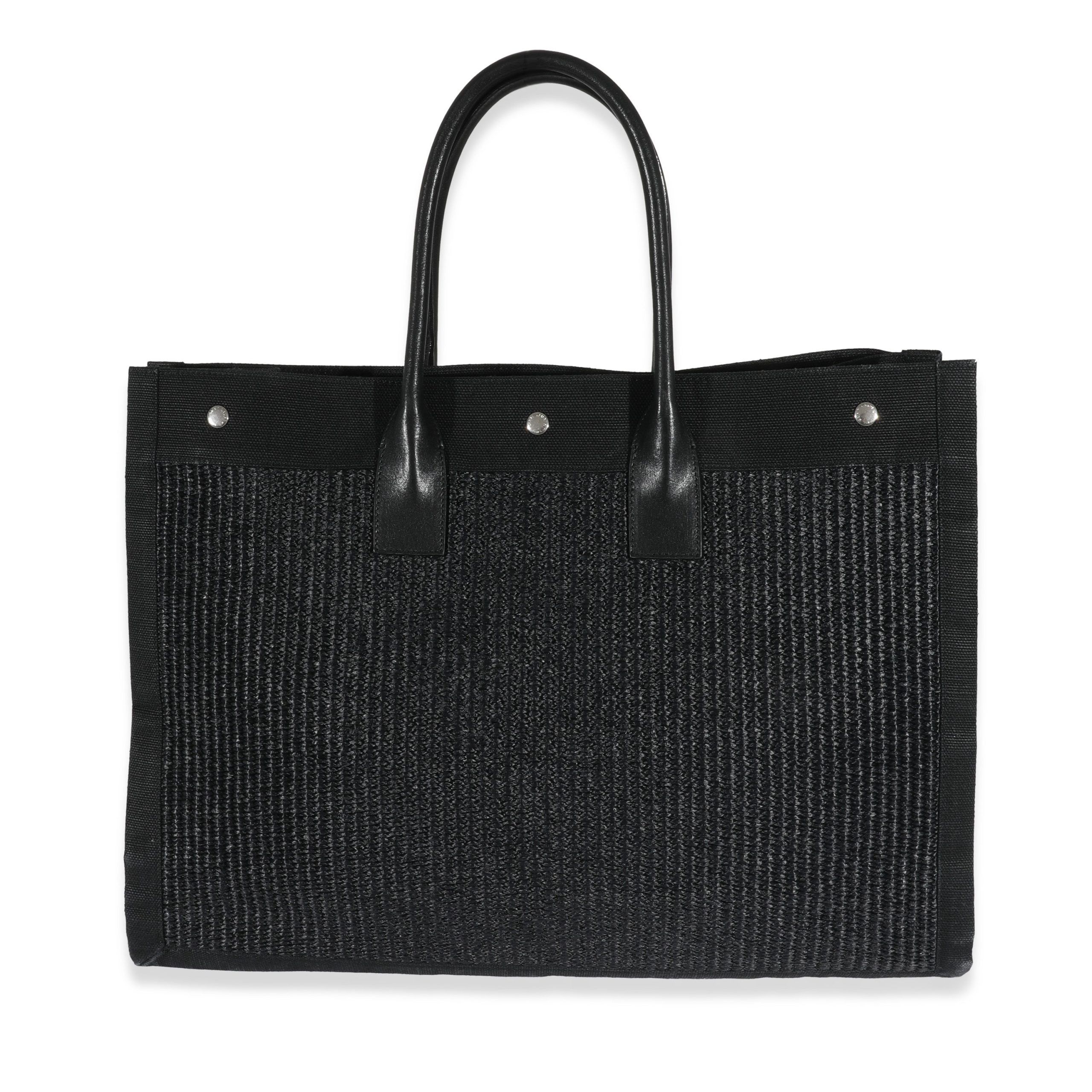 Saint Laurent Black Raffia Large Rive Gauche Tote