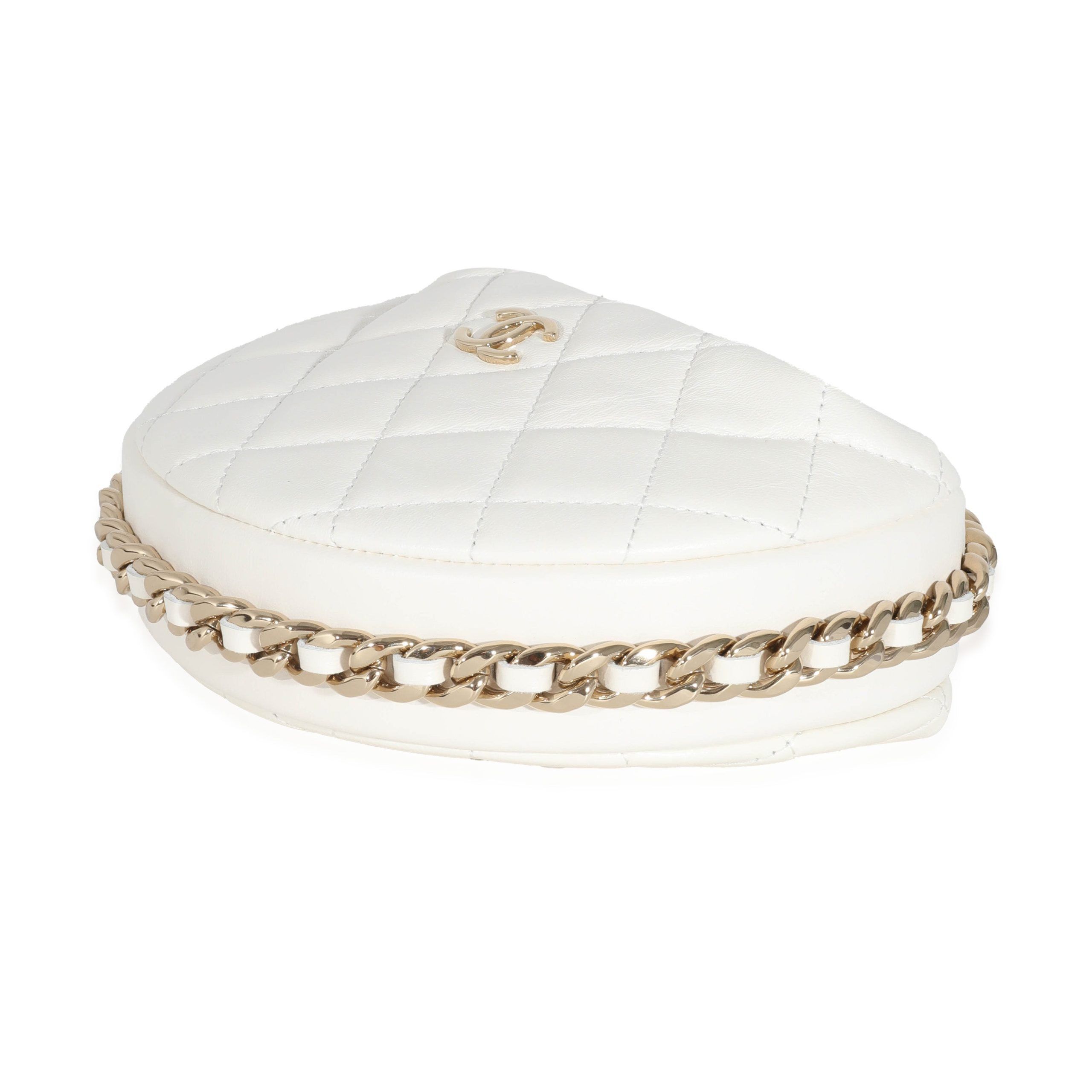 Chanel White Quilted Lambskin Chain Around Mini Pouch
