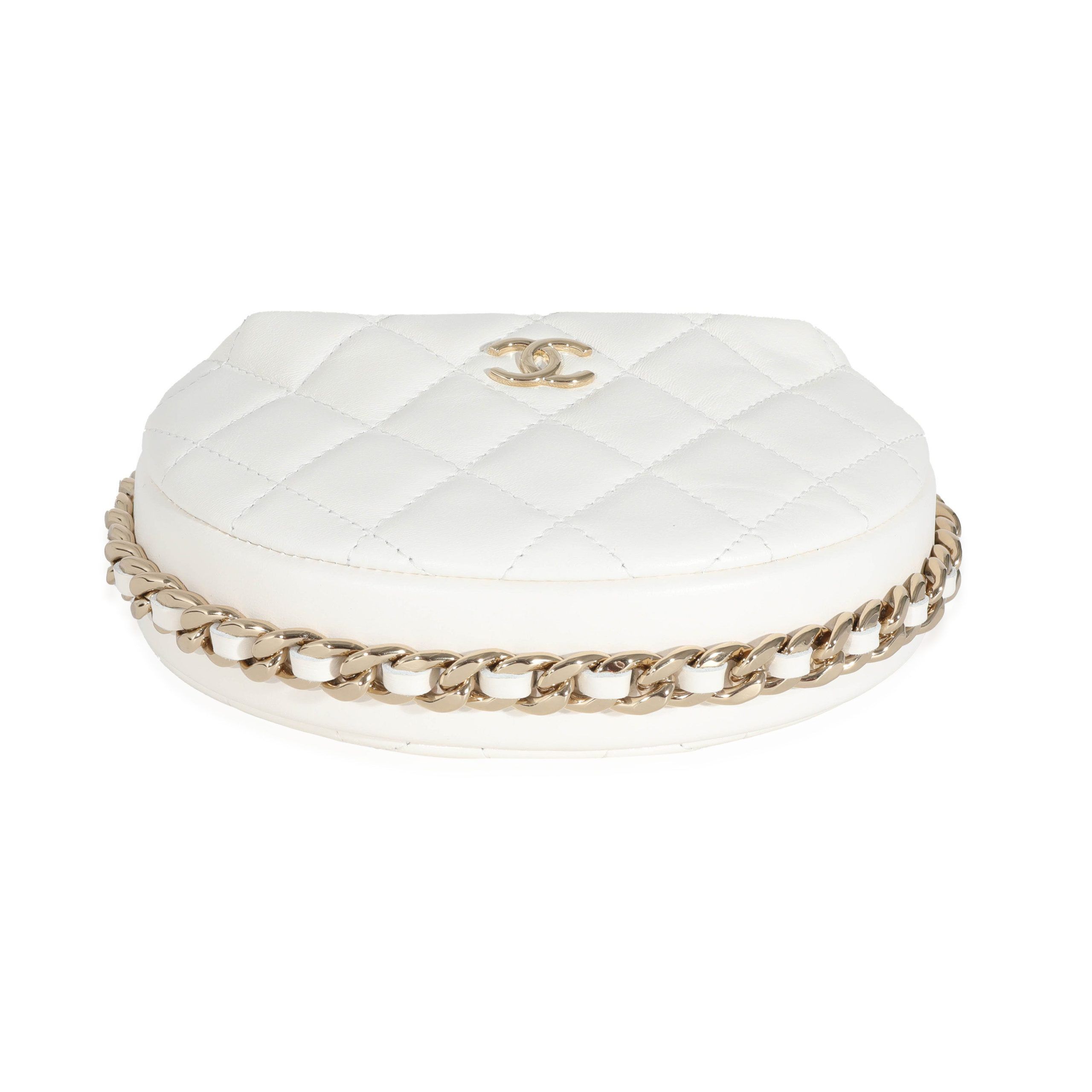 Chanel White Quilted Lambskin Chain Around Mini Pouch