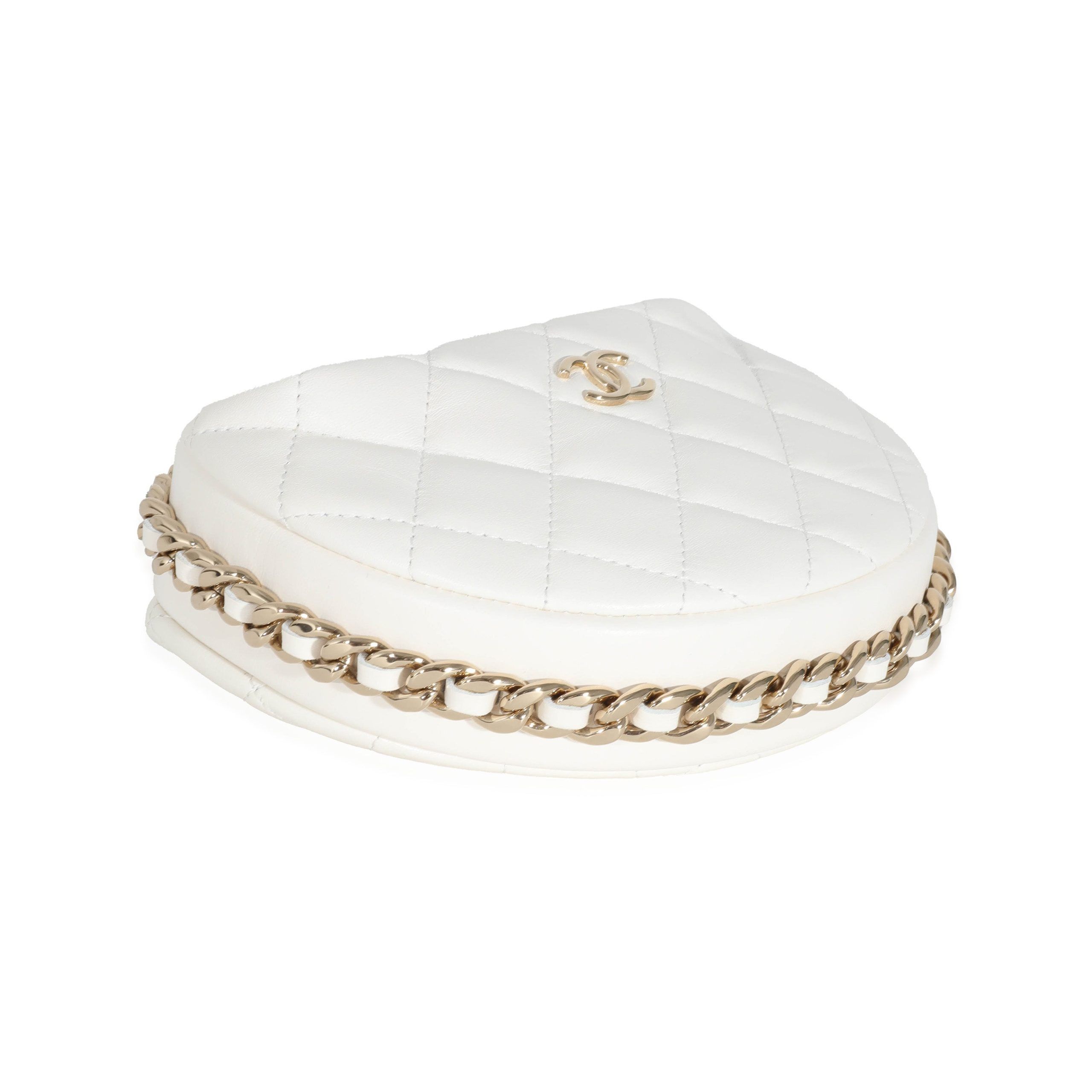 Chanel White Quilted Lambskin Chain Around Mini Pouch