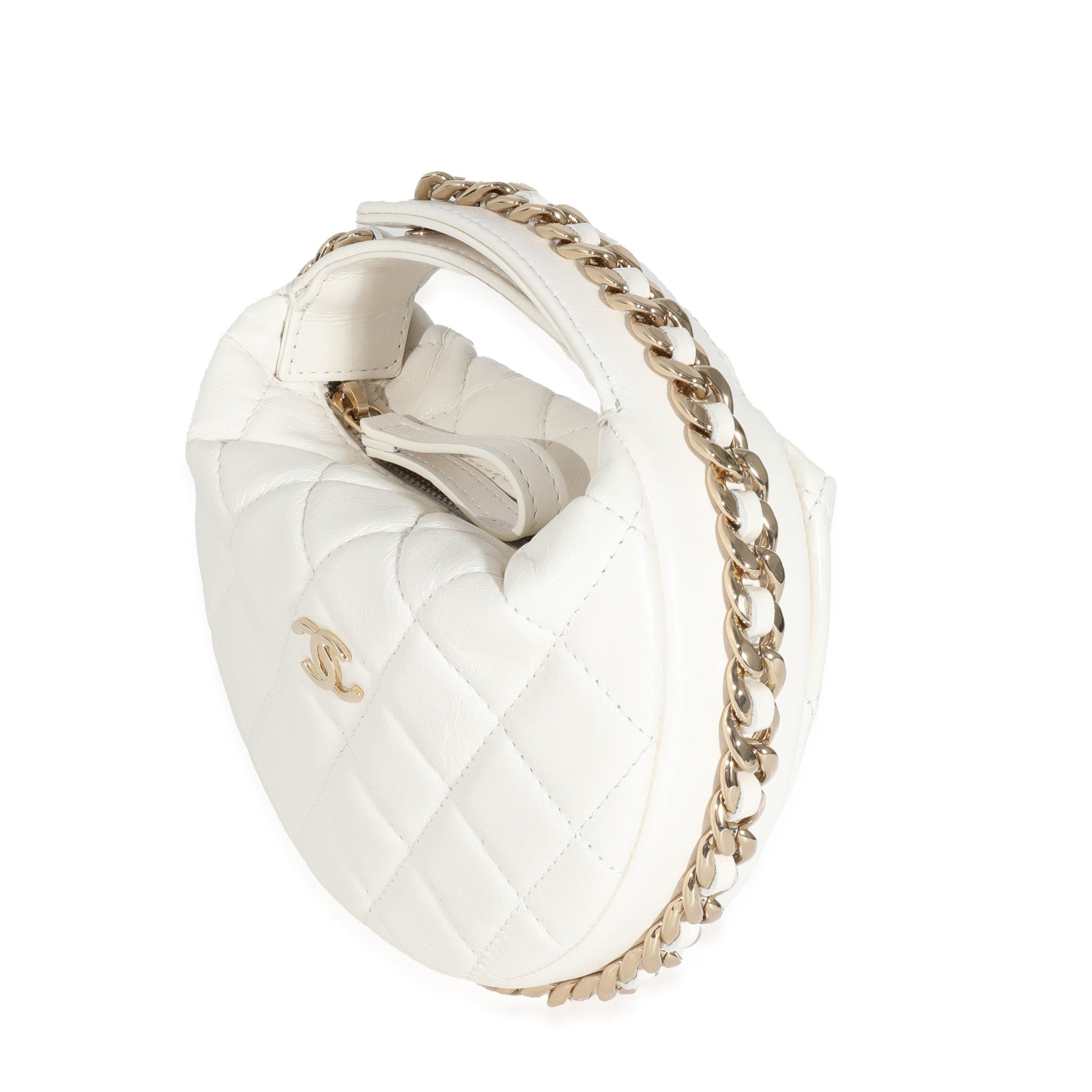 Chanel White Quilted Lambskin Chain Around Mini Pouch
