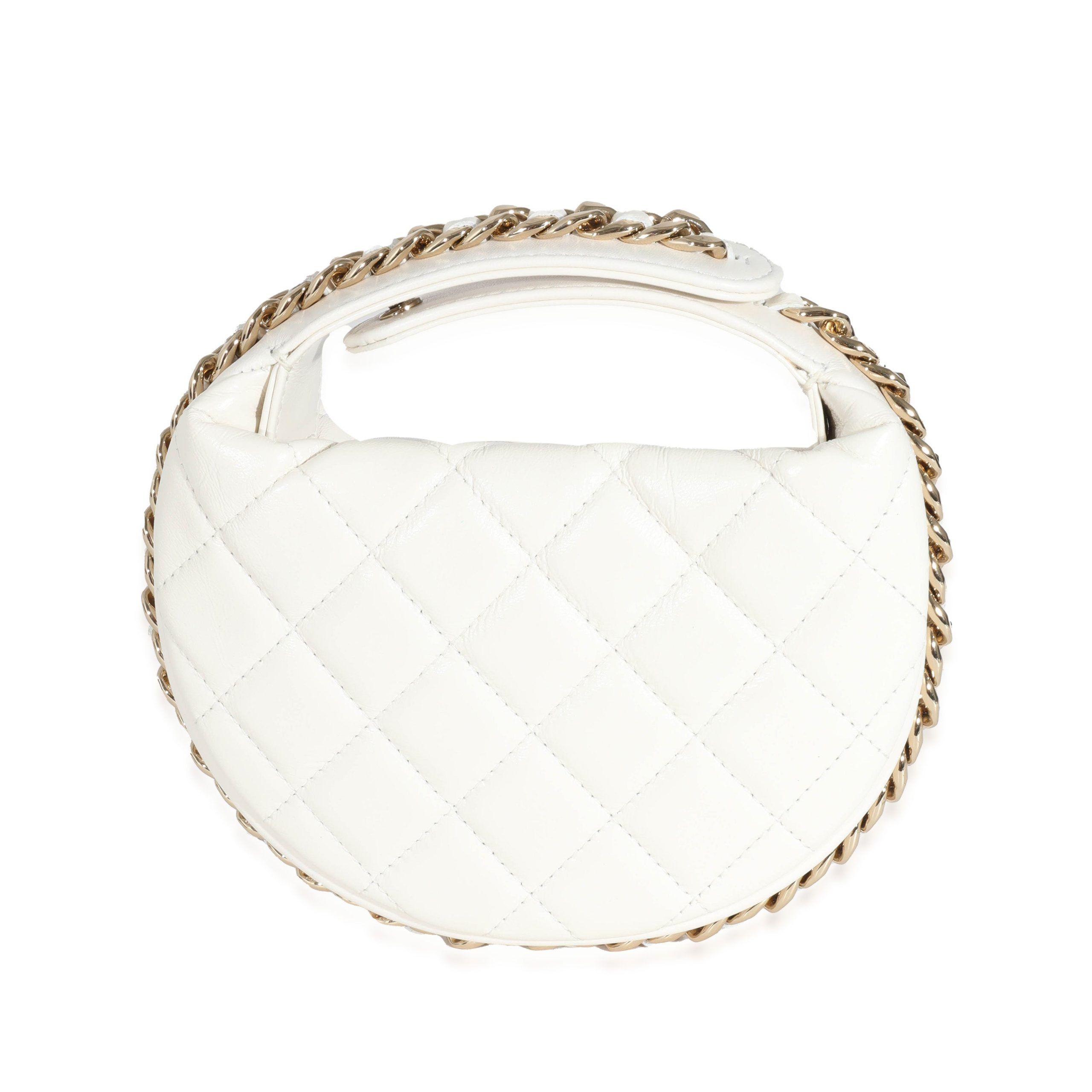 Chanel White Quilted Lambskin Chain Around Mini Pouch