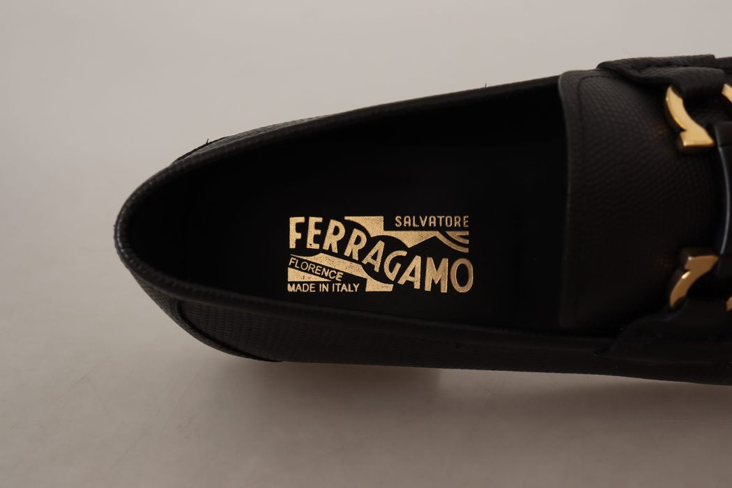 Salvatore Ferragamo Black Calf Leather Moccasin Formal Shoes