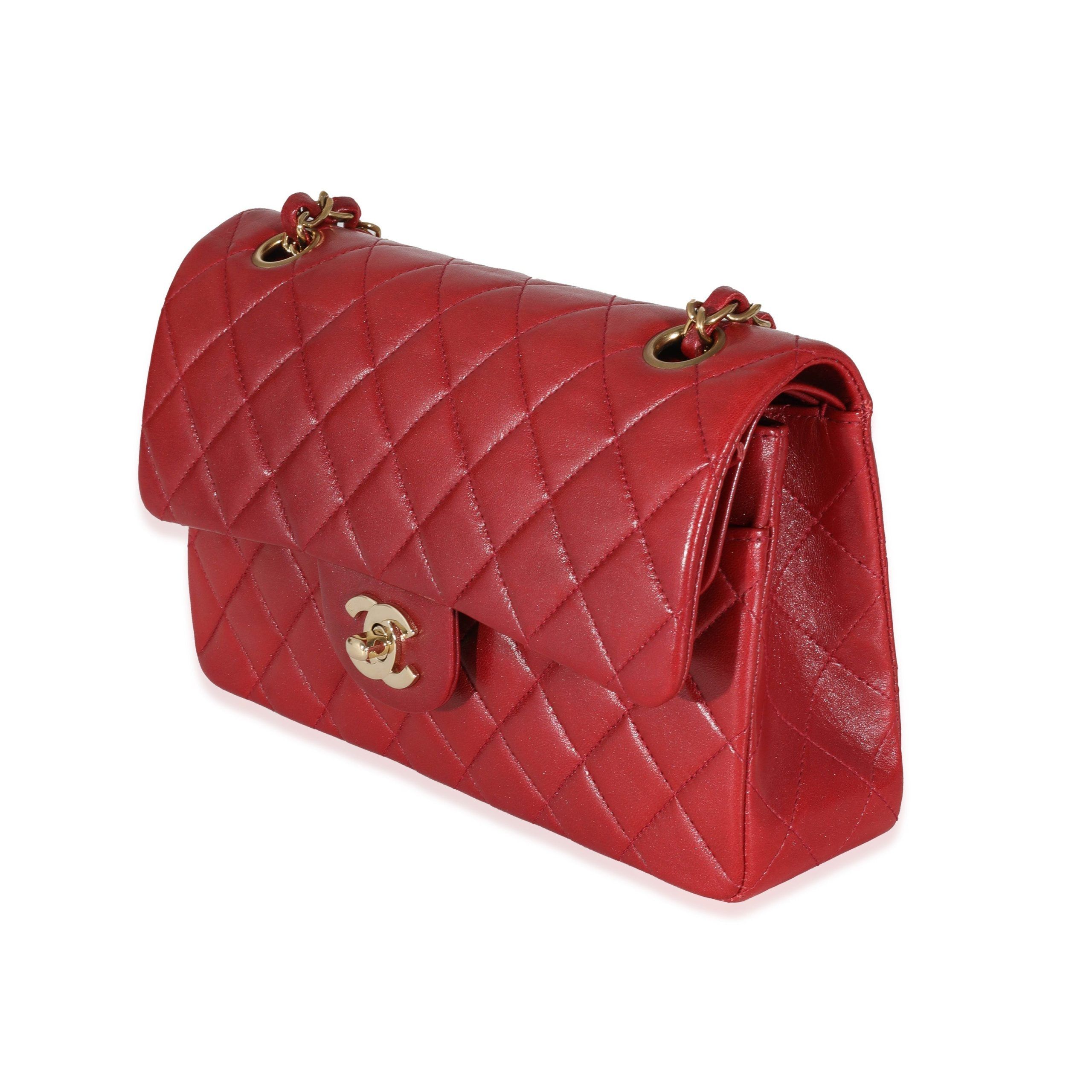 Chanel Vintage 24k Red Quilted Lambskin Small Classic Double Flap Bag