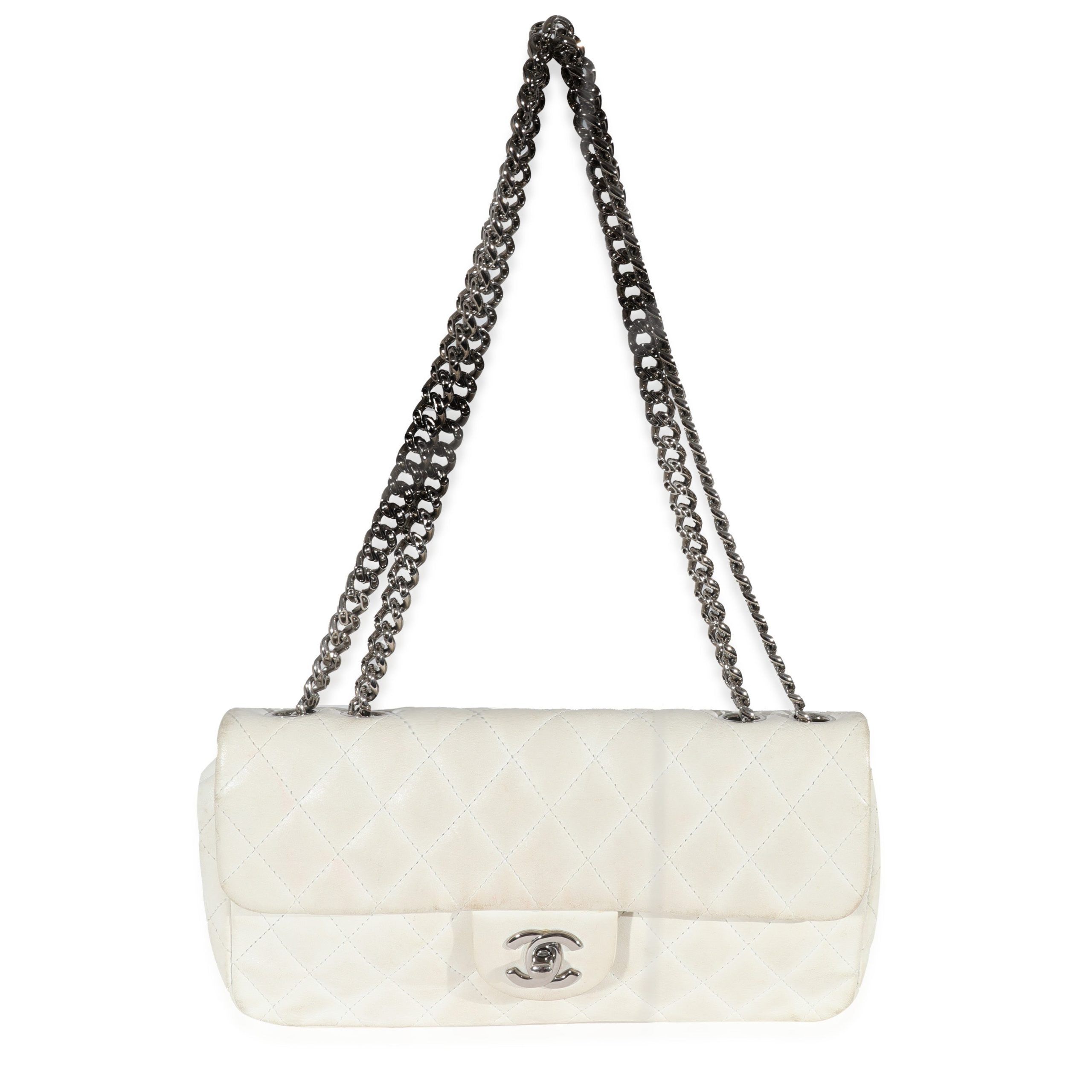 Chanel White Lambskin East West Bijoux CC Flap Bag