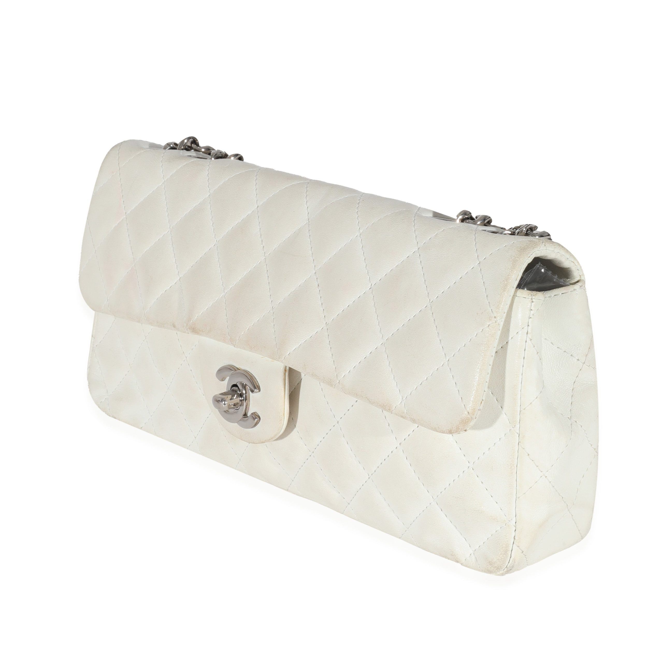 Chanel White Lambskin East West Bijoux CC Flap Bag