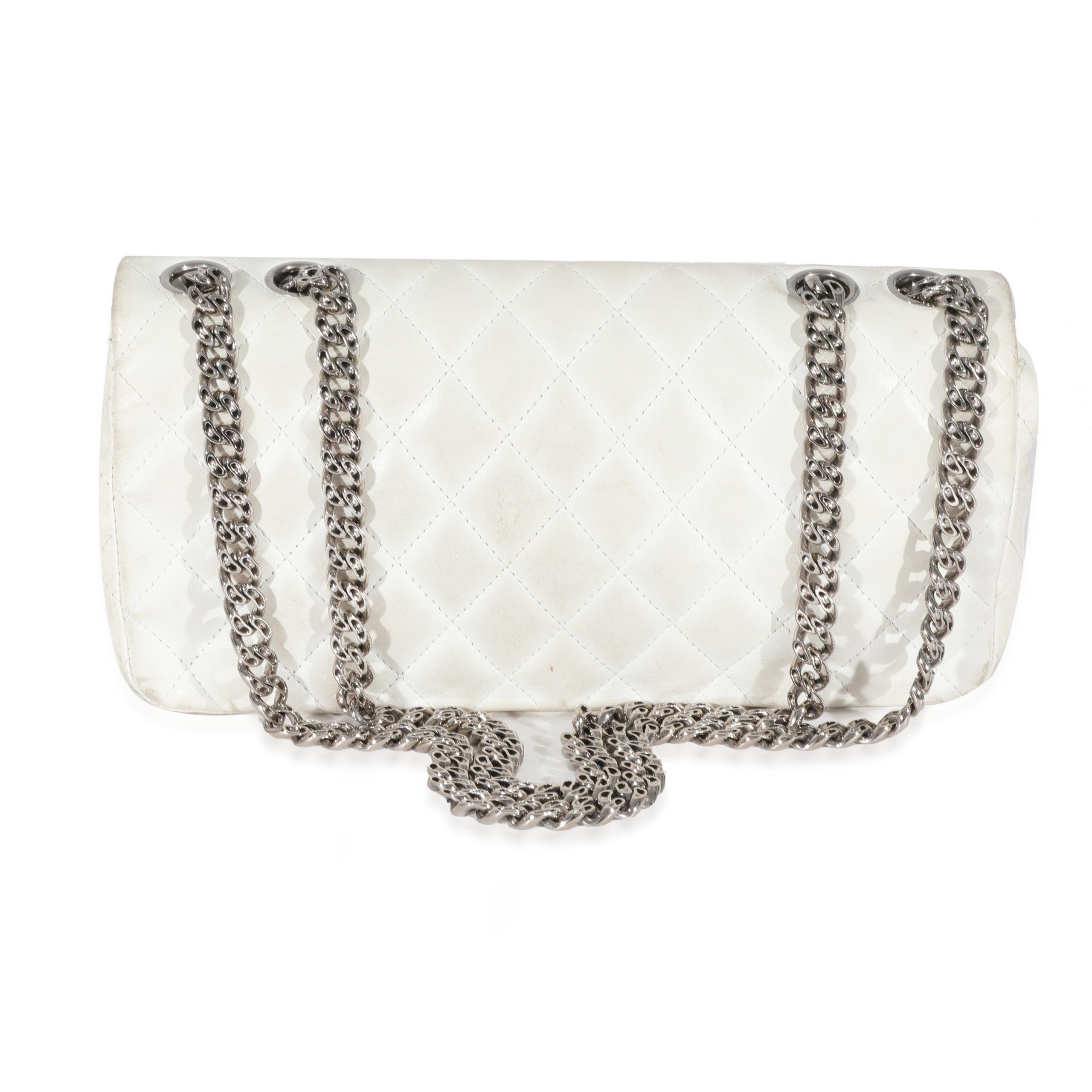 Chanel White Lambskin East West Bijoux CC Flap Bag