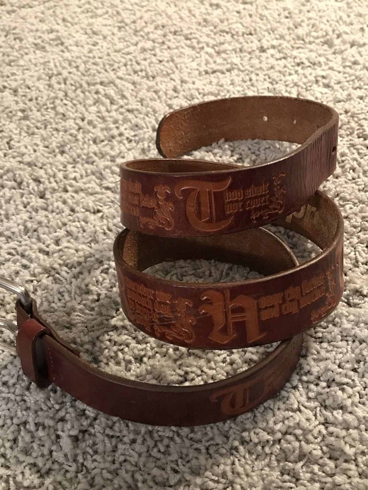 Supreme Ten Commandments Brown Leather Belt L/XL