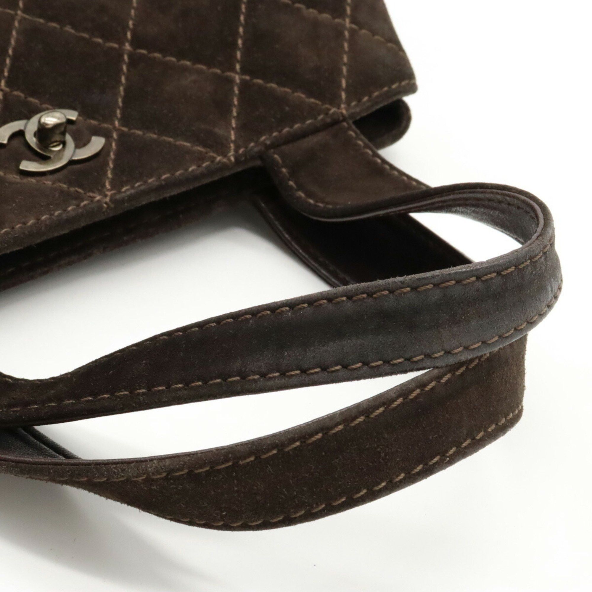 Chanel CHANEL Wild Stitch Matelasse Tote Bag Handbag Shoulder Suede Leather Dark Brown Size ONE SIZE - 4 Thumbnail