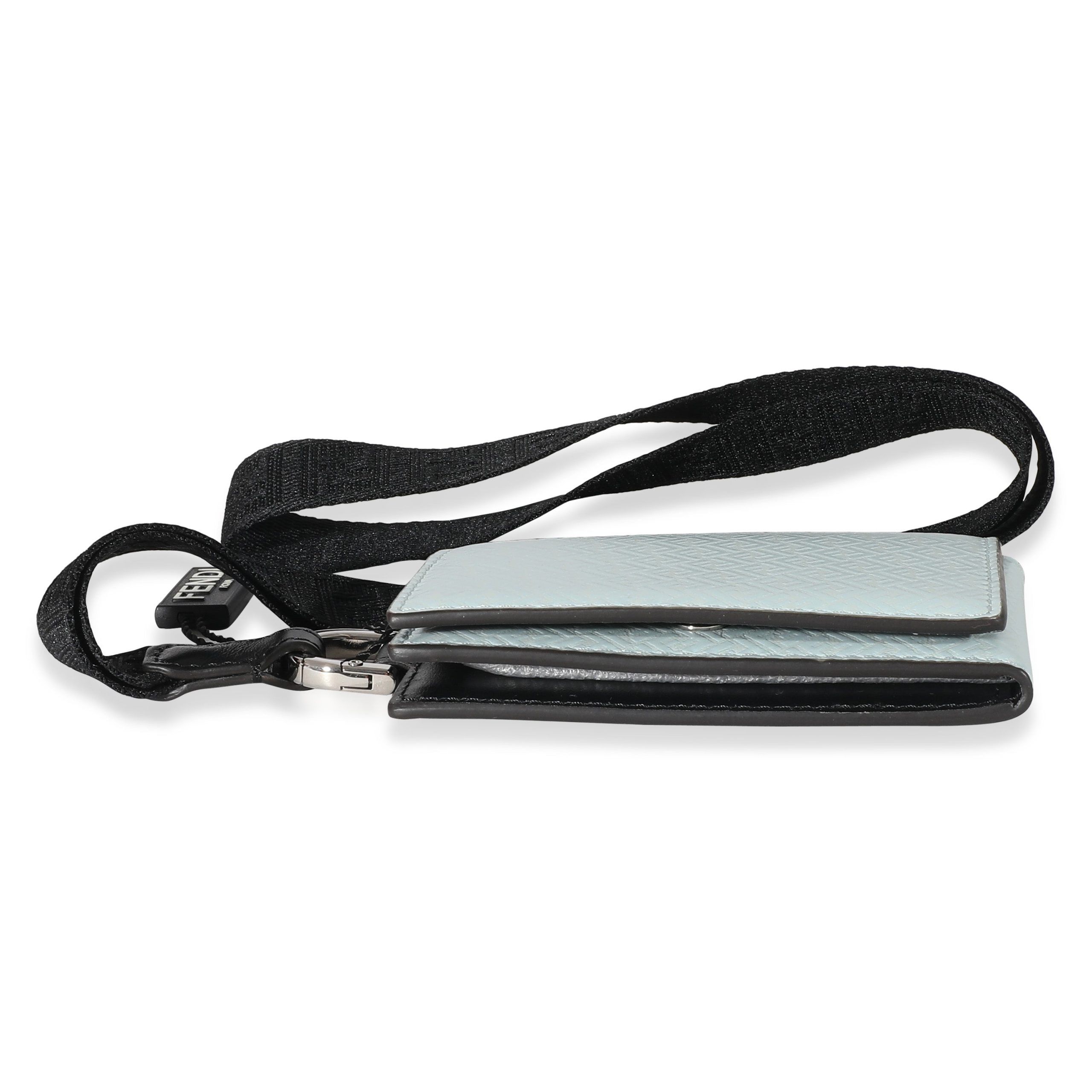 Fendi Blue Zucca Leather Card Holder On Strap