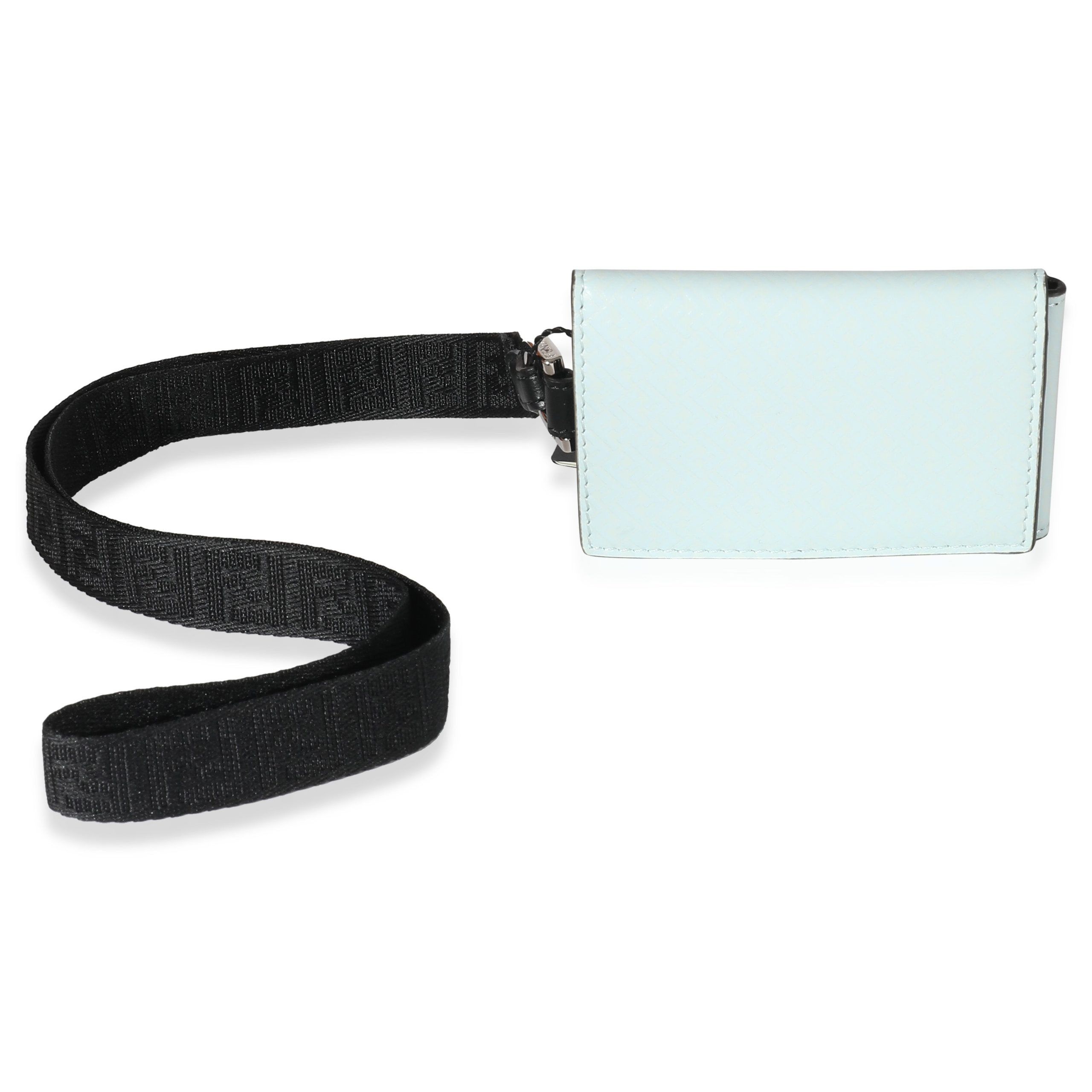 Fendi Blue Zucca Leather Card Holder On Strap