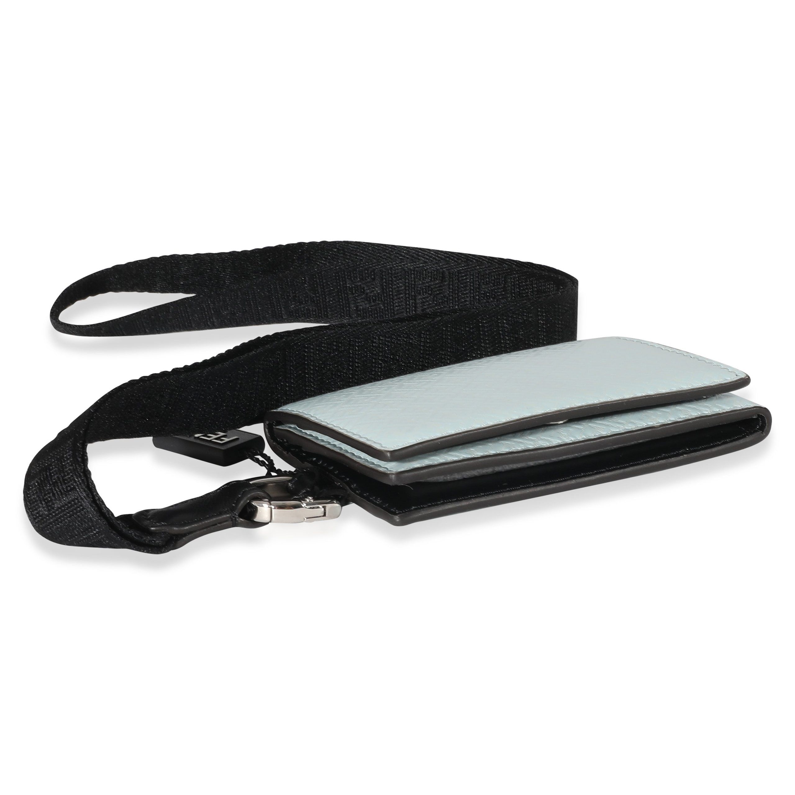 Fendi Blue Zucca Leather Card Holder On Strap