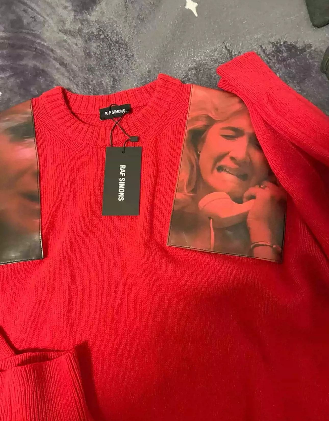 Raf simons double patch portrait red rare knitted sweater
