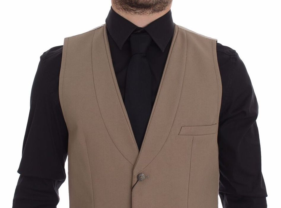 Dolce & Gabbana Beige Cotton Silk Slim Fit Waistcoat Vest