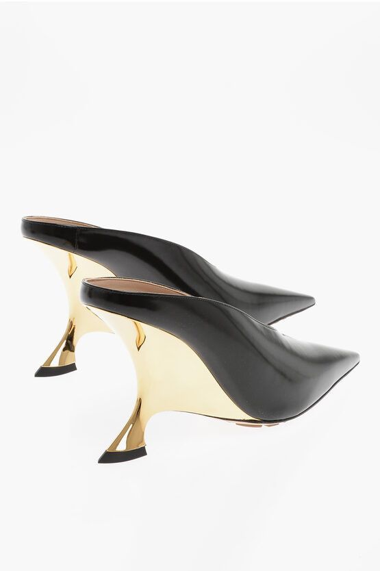 Pointed Leather Rocket Pumps with Metallic Heel