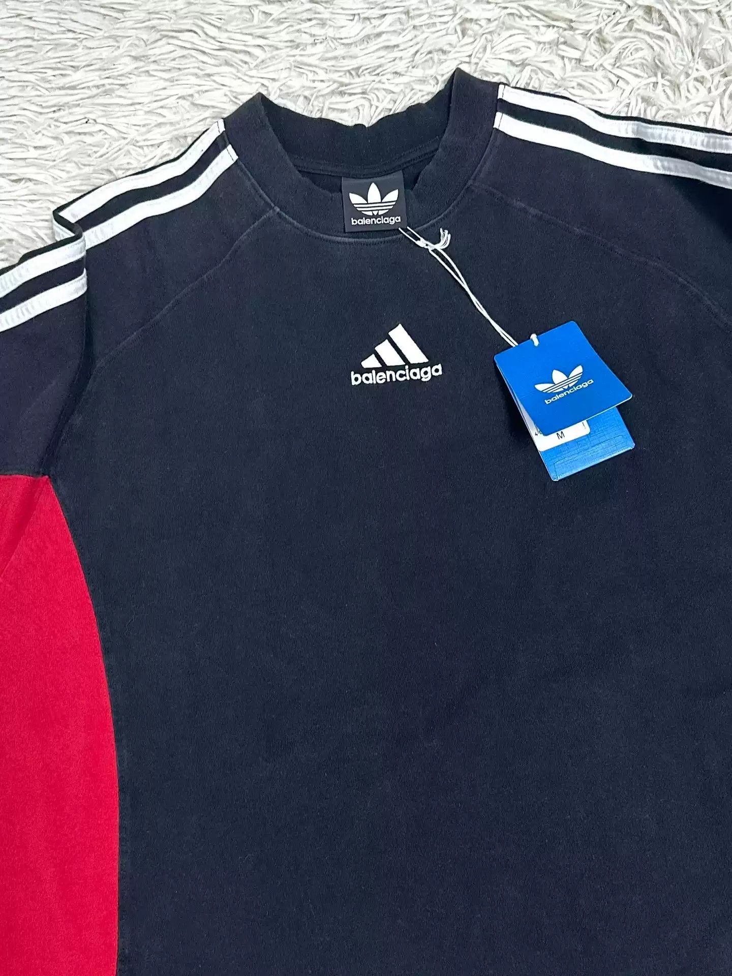 Balenciaga Balenciaga Adidas joint 23SS black and red patchwork distressed faded short sleeved T-shirt Size US M / EU 48-50 / 2 - 4 Thumbnail