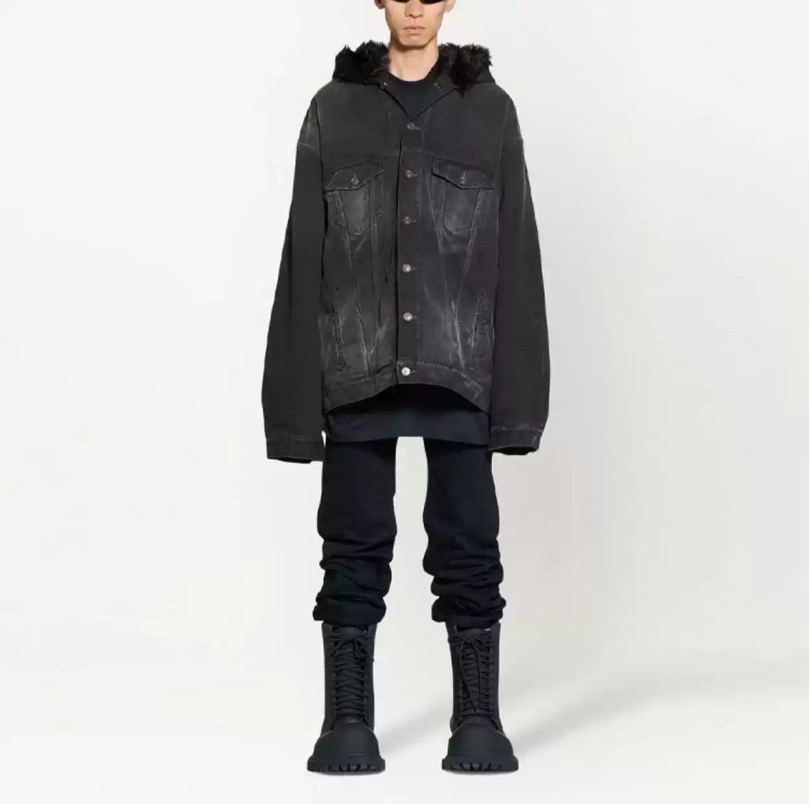Balenciaga Balenciaga23ss Snowy Monster NYSE Hooded Fur Denim Damaged Washed Jacket Coat Size US S / EU 44-46 / 1 - 2 Thumbnail