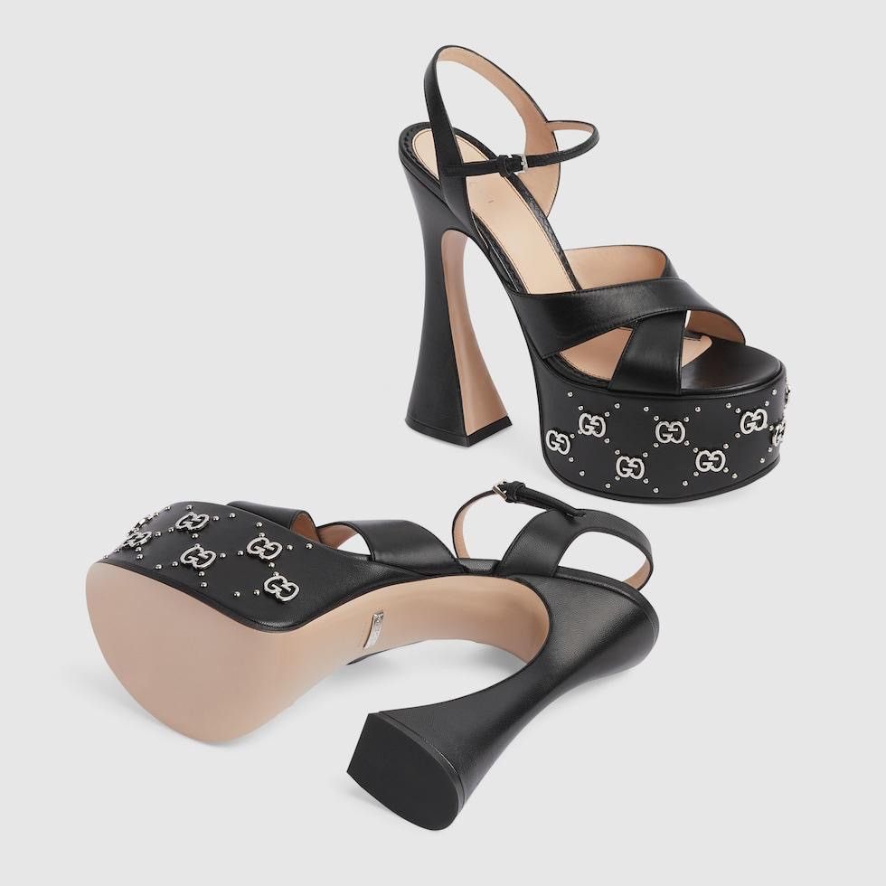 Interlocking G Logo Studs Sandals in black