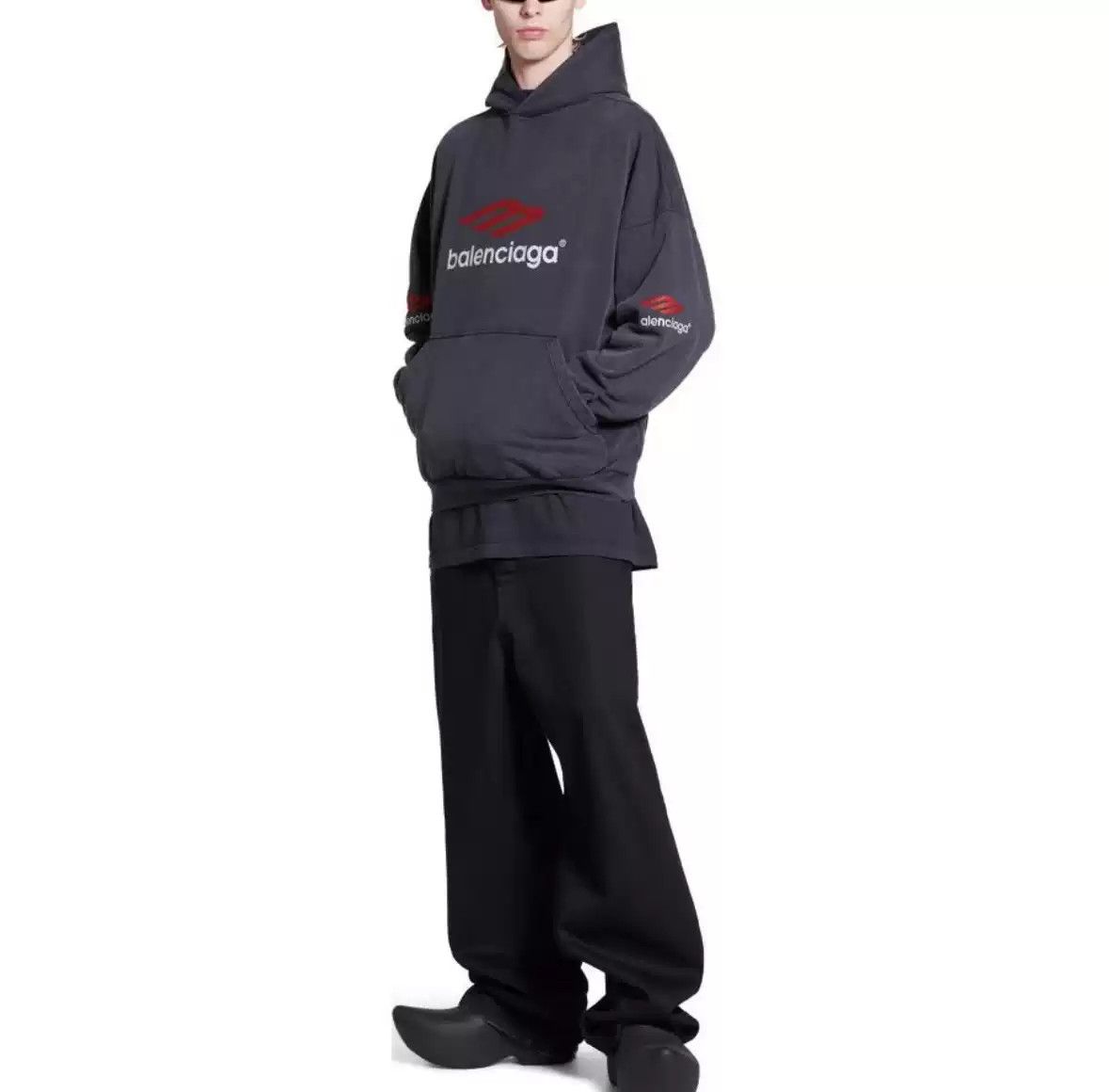 Balenciaga Balenciaga23FW 3Bsports Black and Red Hoodie Size US S / EU 44-46 / 1 - 7 Thumbnail