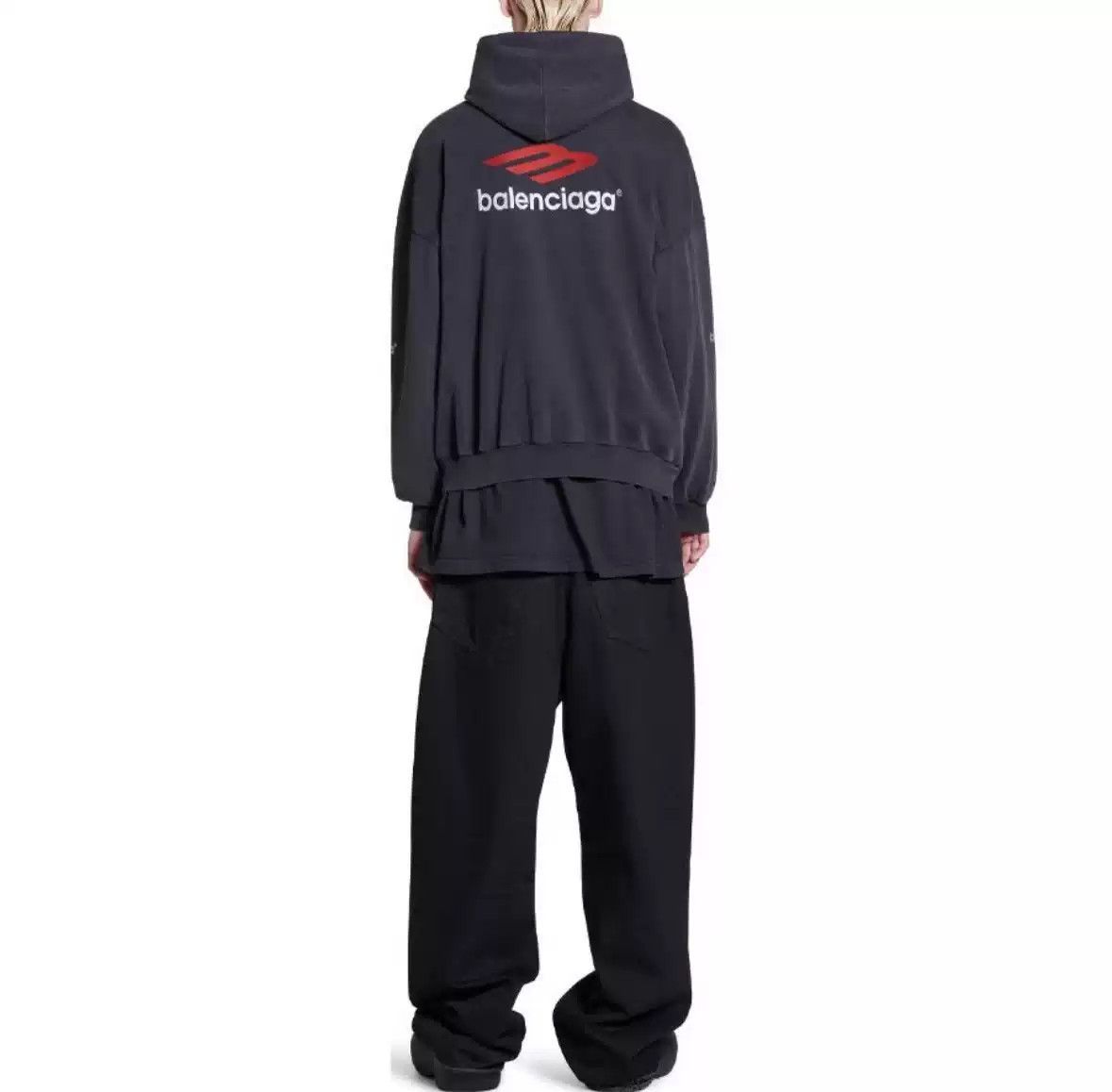 Balenciaga Balenciaga23FW 3Bsports Black and Red Hoodie Size US S / EU 44-46 / 1 - 8 Thumbnail
