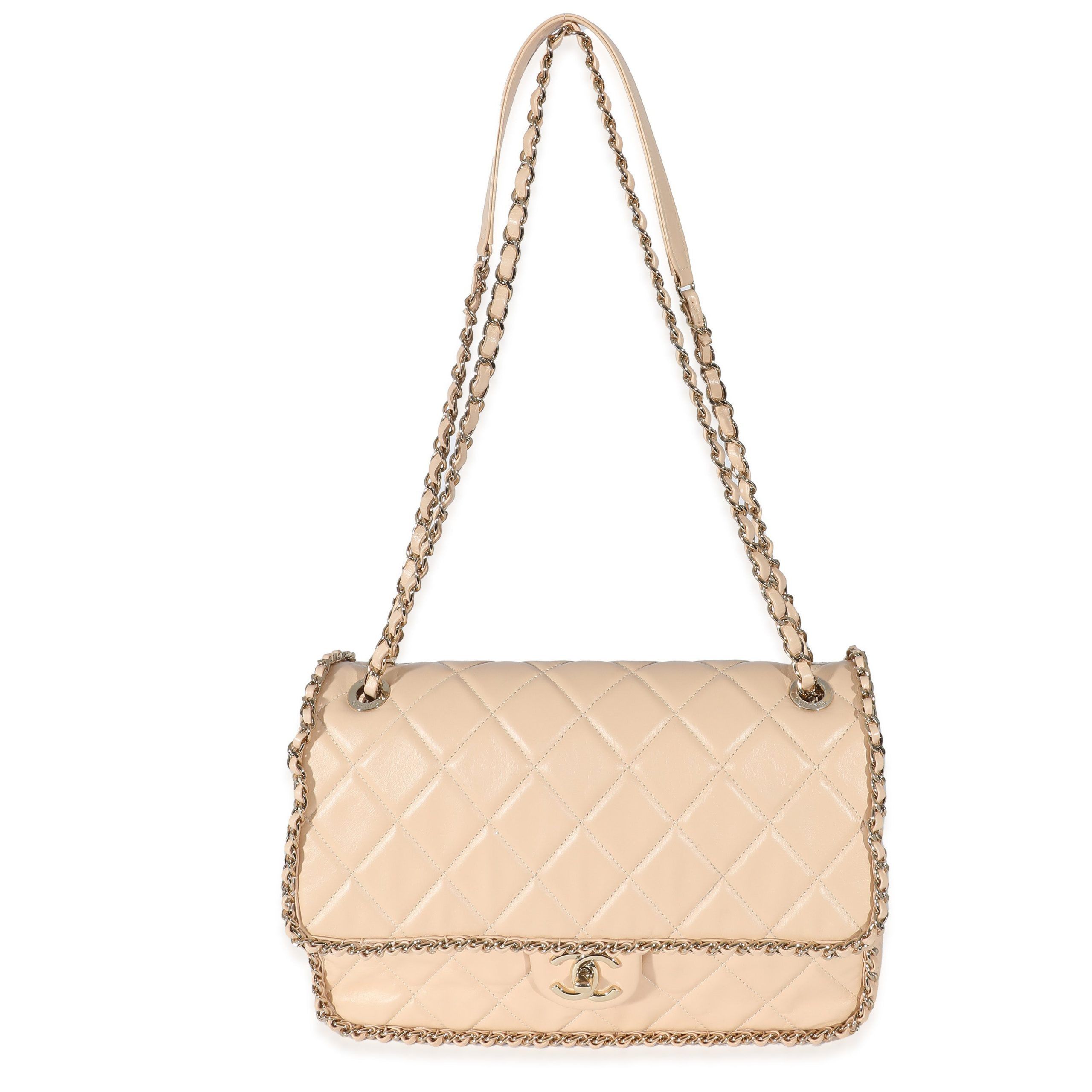 Chanel Chanel Beige Crumpled Calfskin Medium Chain All Over Flap Bag Size ONE SIZE - 3 Thumbnail