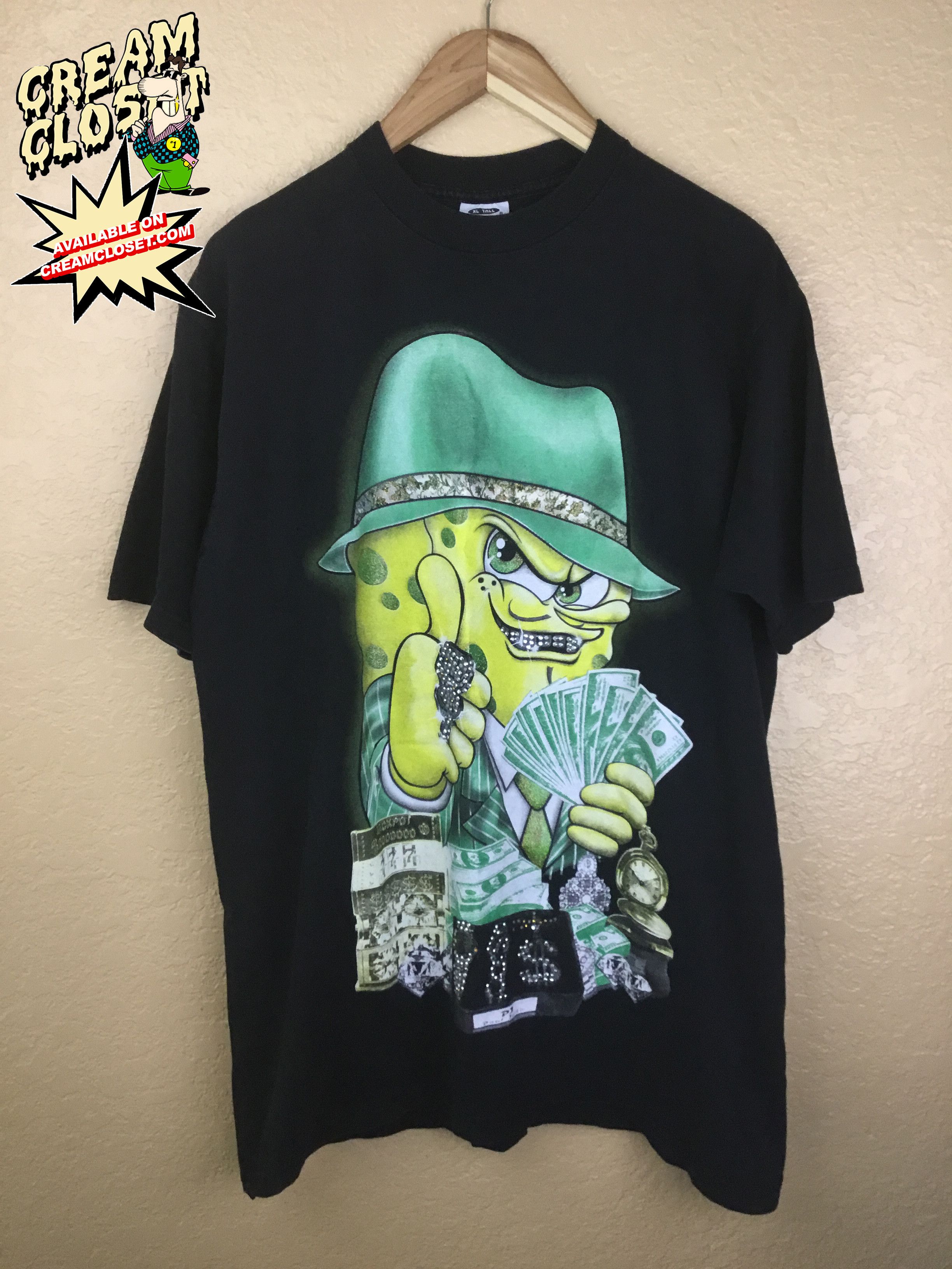 2000'S BLING GANGSTER SPONGEBOB RHINESTONE TEE IN BLACK