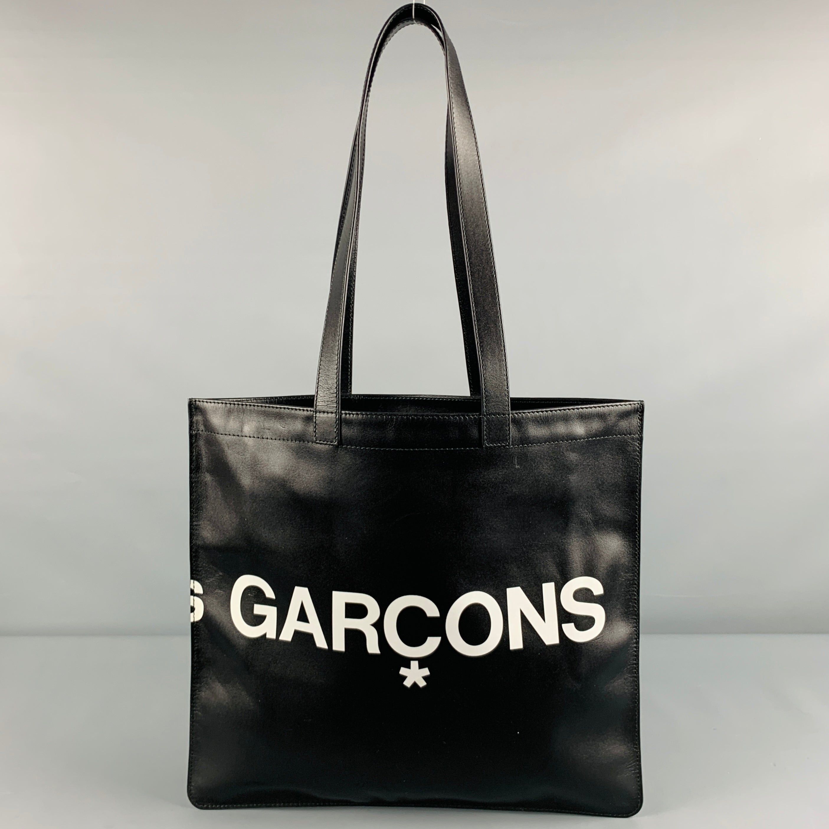 Comme des Garcons Black White Logo Cowhide Leather Tote Bag Size ONE SIZE - 3 Thumbnail
