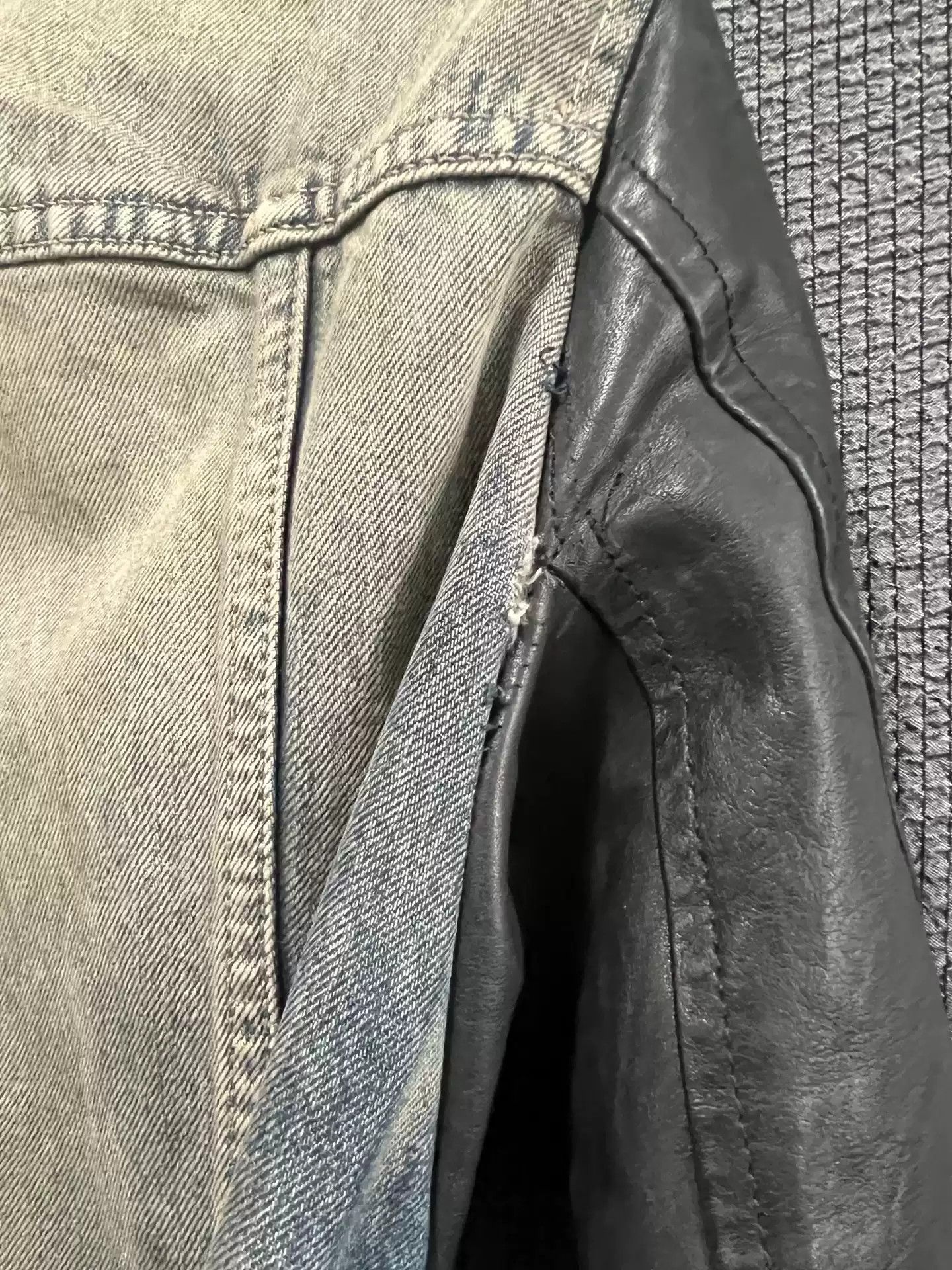 Rick Owens Rick Owens 12ss first year leather sleeve wash jeans jacket Size US XS / EU 42 / 0 - 9 Thumbnail