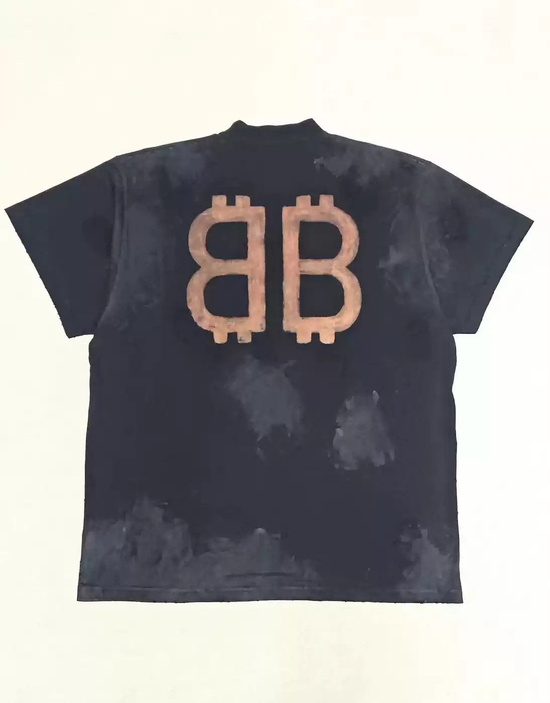 Balenciaga 23FW mud dyed Bitcoin distressed short sleeved T-shirt