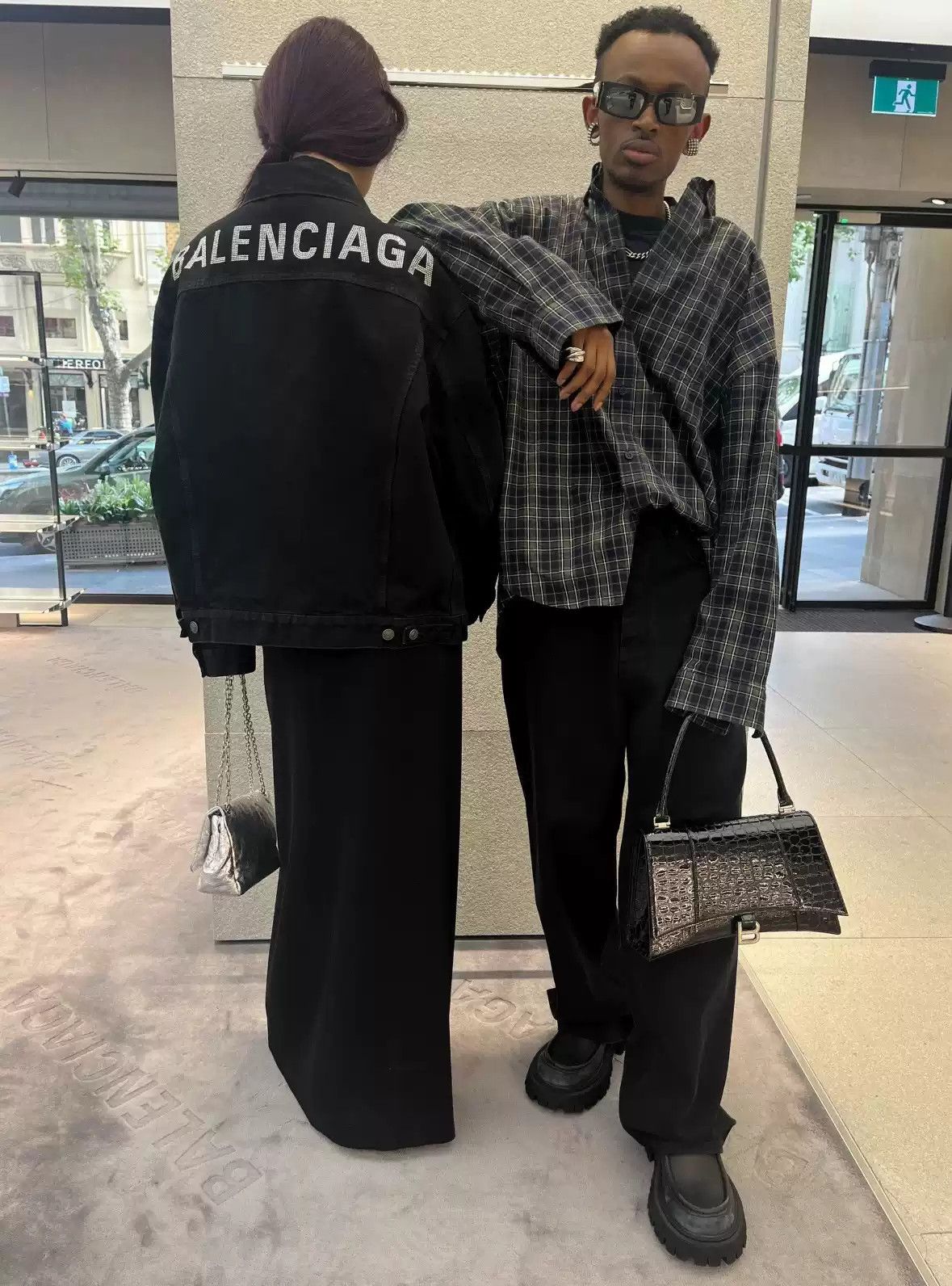 Balenciaga diamond logo washed distressed denim jacket