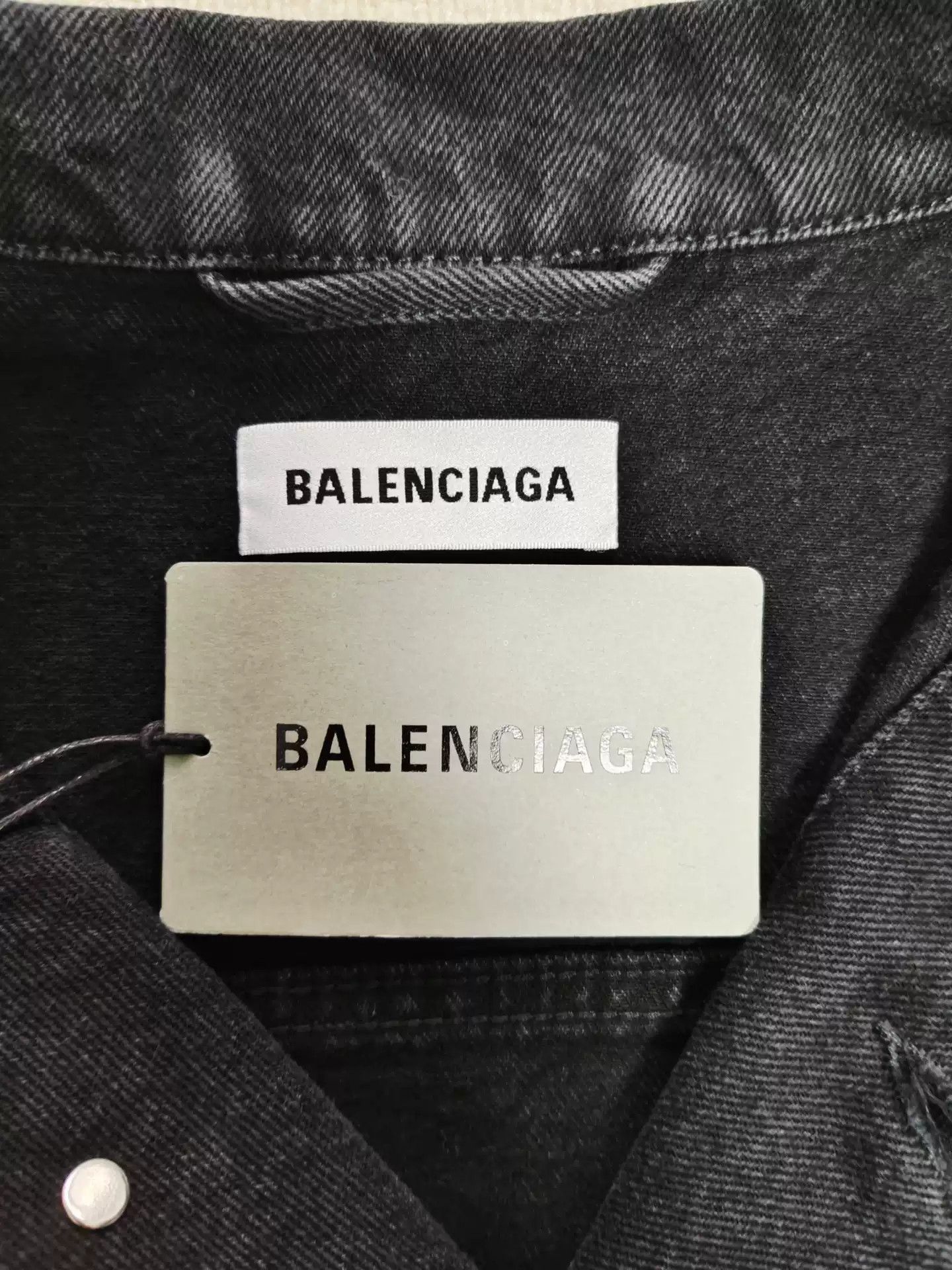 Balenciaga diamond logo washed distressed denim jacket