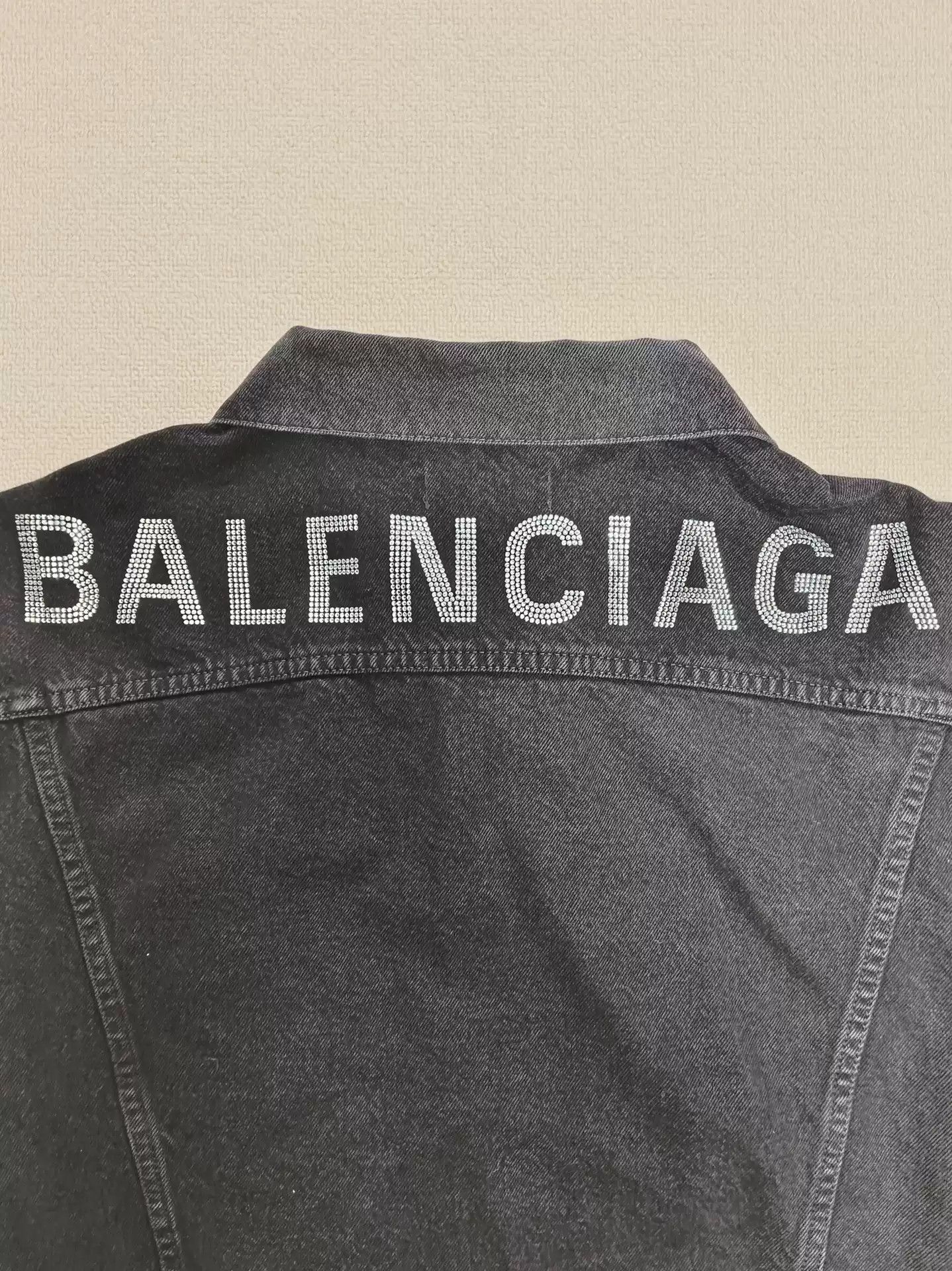 Balenciaga diamond logo washed distressed denim jacket