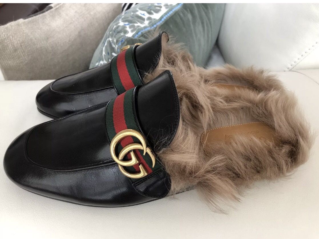 Gucci slippers fur mens clearance