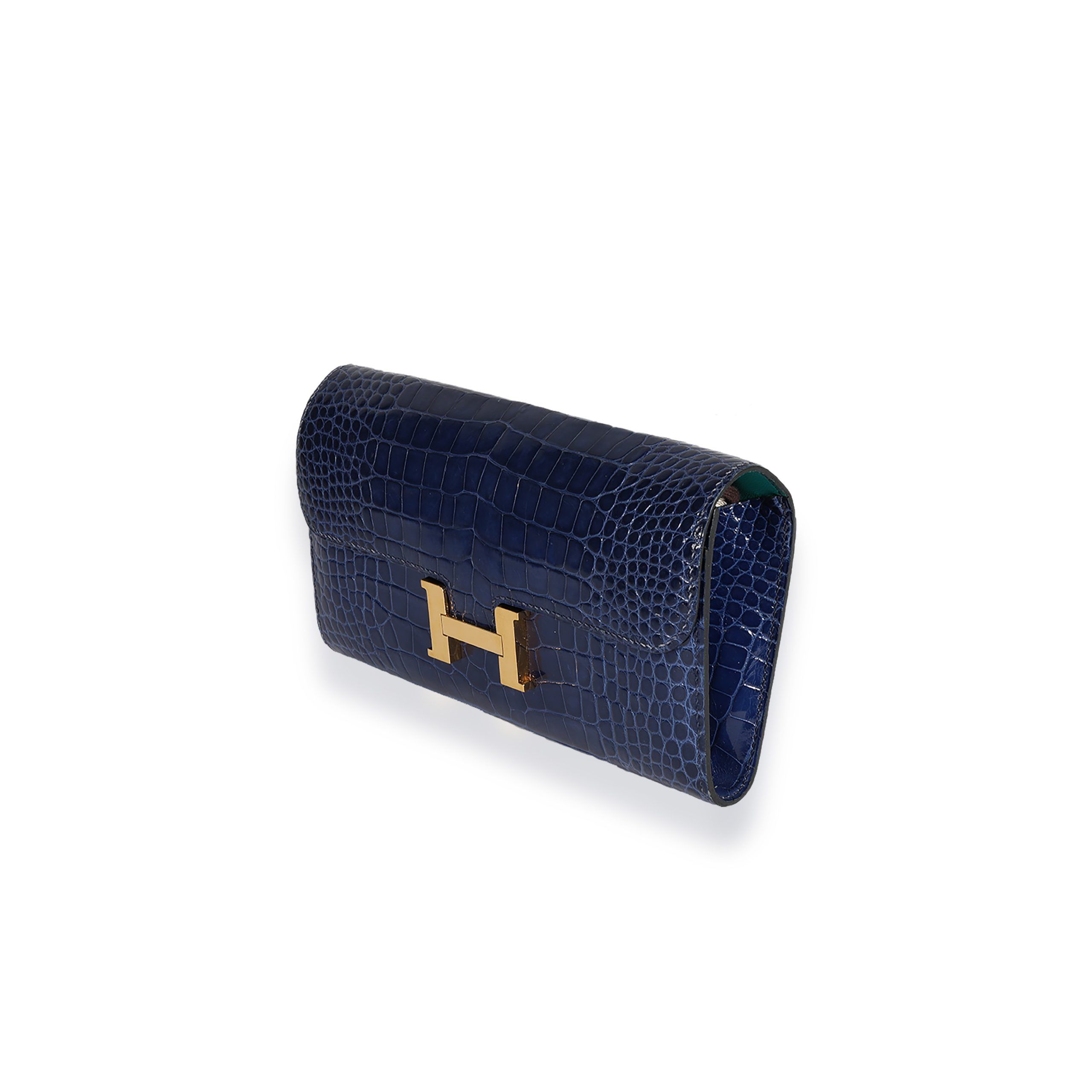 Hermès Bleu Saphir & Bleu Paon Shiny Alligator Constance Wallet GHW