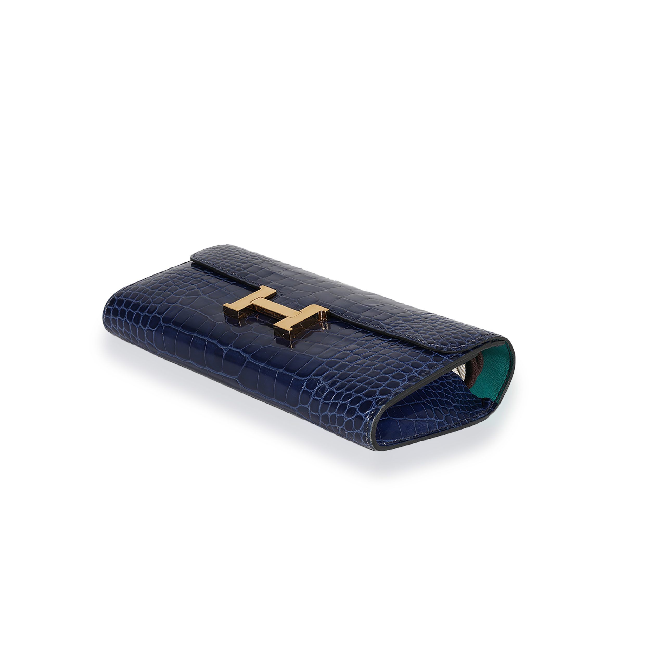 Hermès Bleu Saphir & Bleu Paon Shiny Alligator Constance Wallet GHW