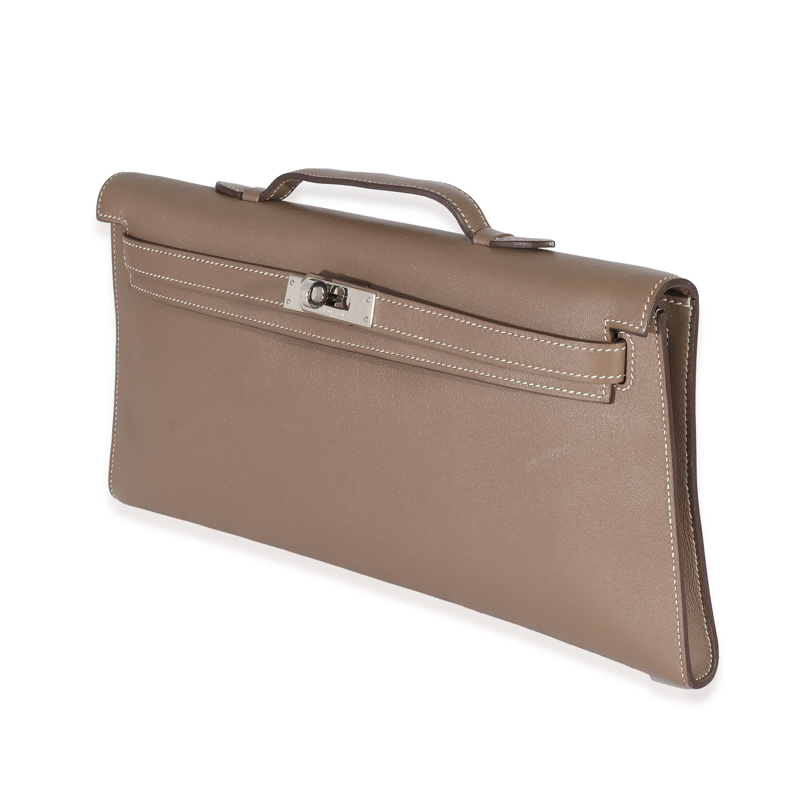 Hermès Swift Etoupe Kelly Cut Clutch PHW Crossbody Bags