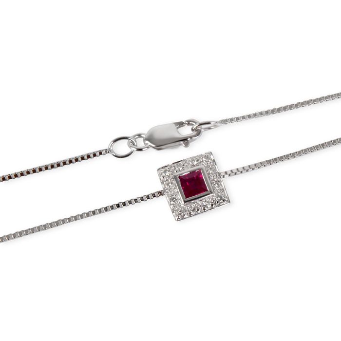 Halo Halo Ruby Diamond Necklace in 18K White Gold 0.10 CTW | Grailed