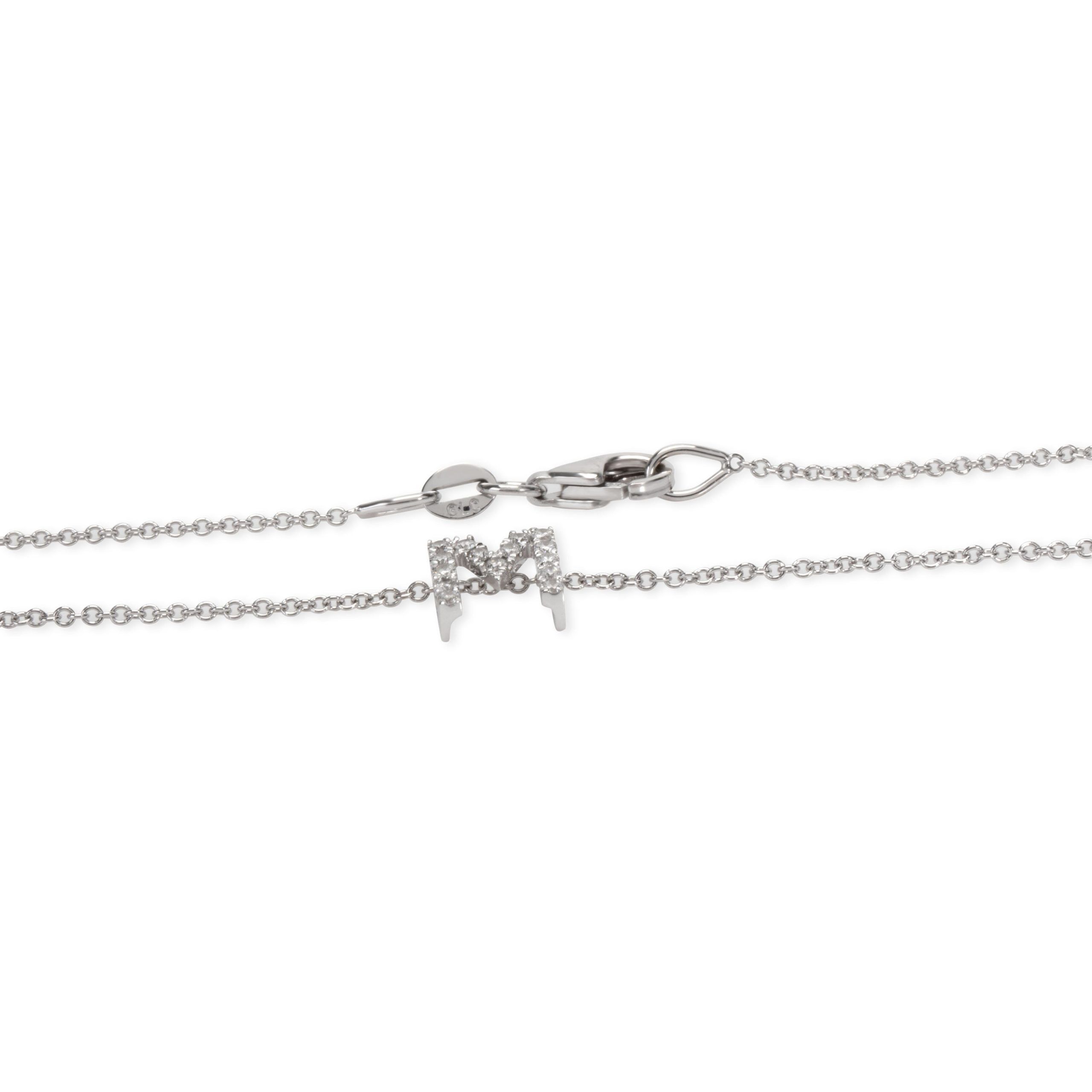 Letter M Diamond Initial Necklace in 18K White Gold 0.05 CTW