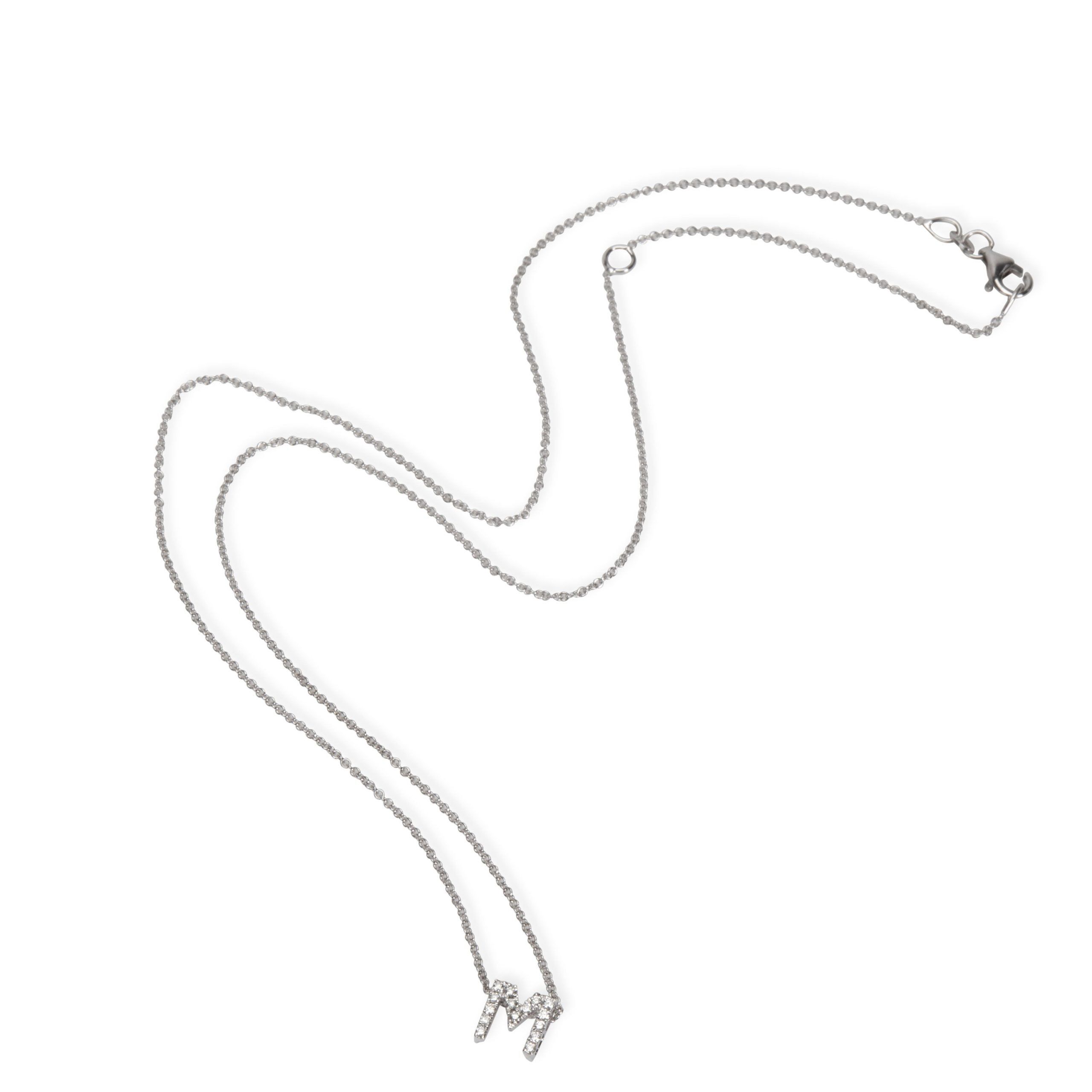 Letter M Diamond Initial Necklace in 18K White Gold 0.05 CTW