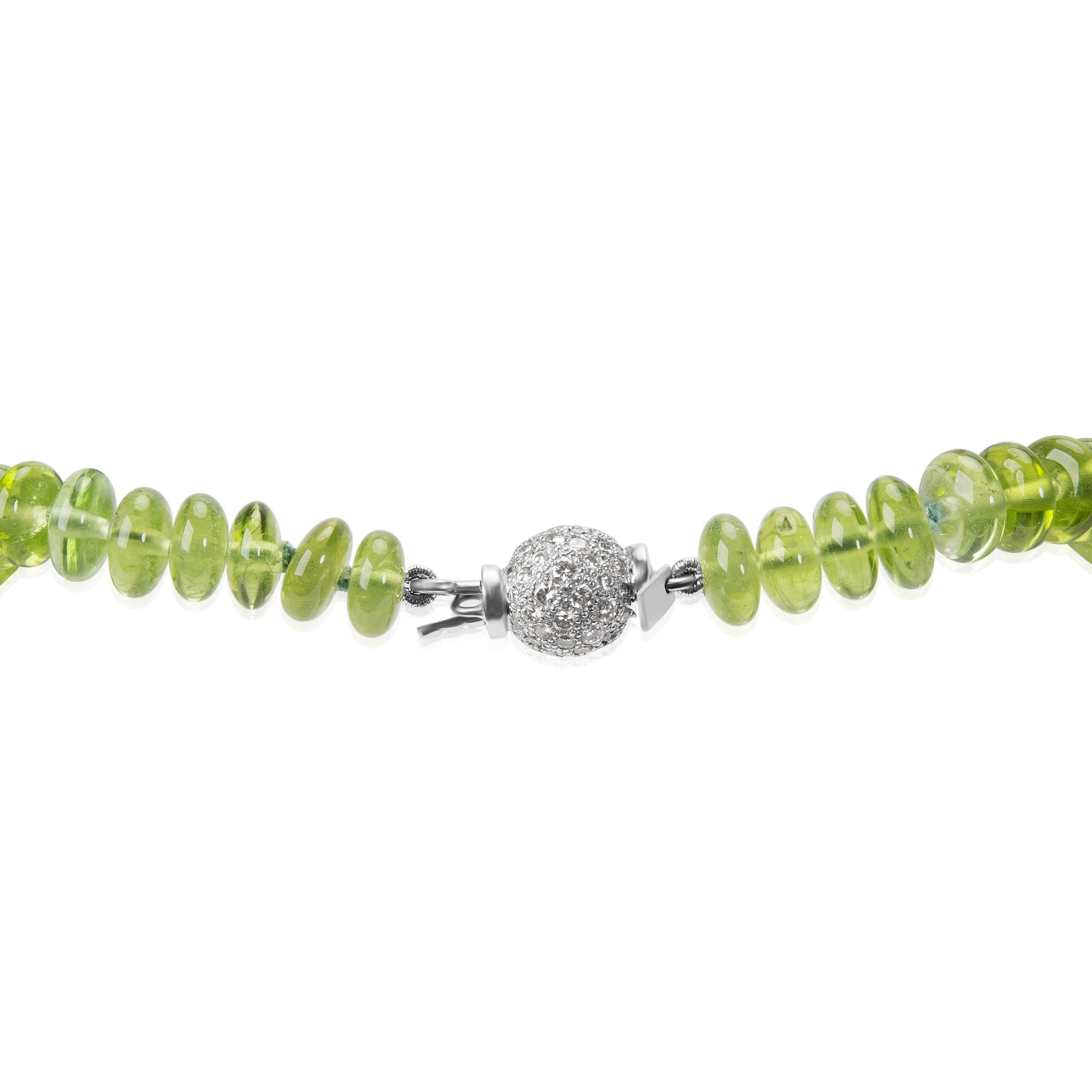 Peridot Bead Necklace in 18K White Gold with Diamonds (22.00 CTW)