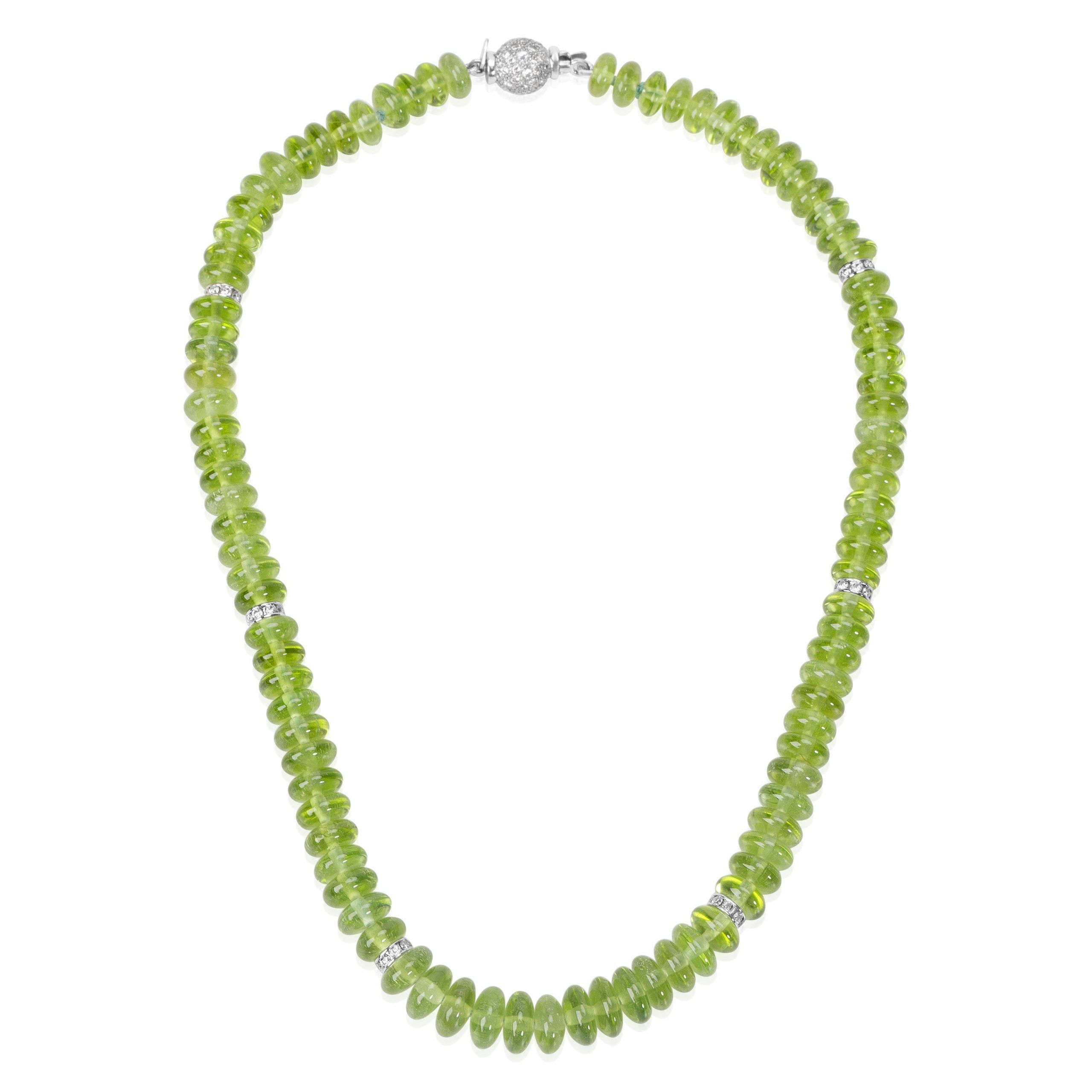 Peridot Bead Necklace in 18K White Gold with Diamonds (22.00 CTW)