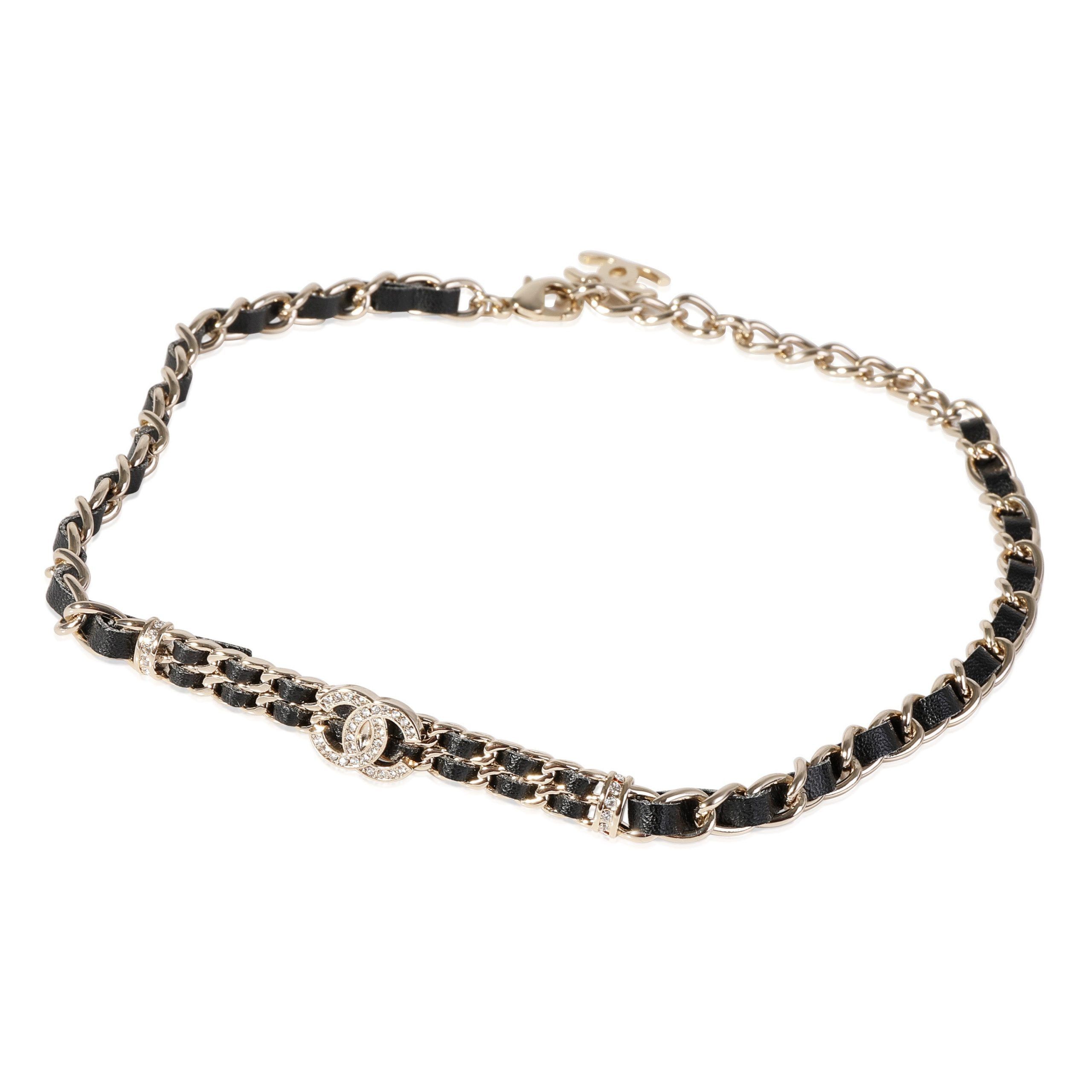 Chanel Silver Tone Chanel Leather Chain Choker With Strass CC Necklace Grailed