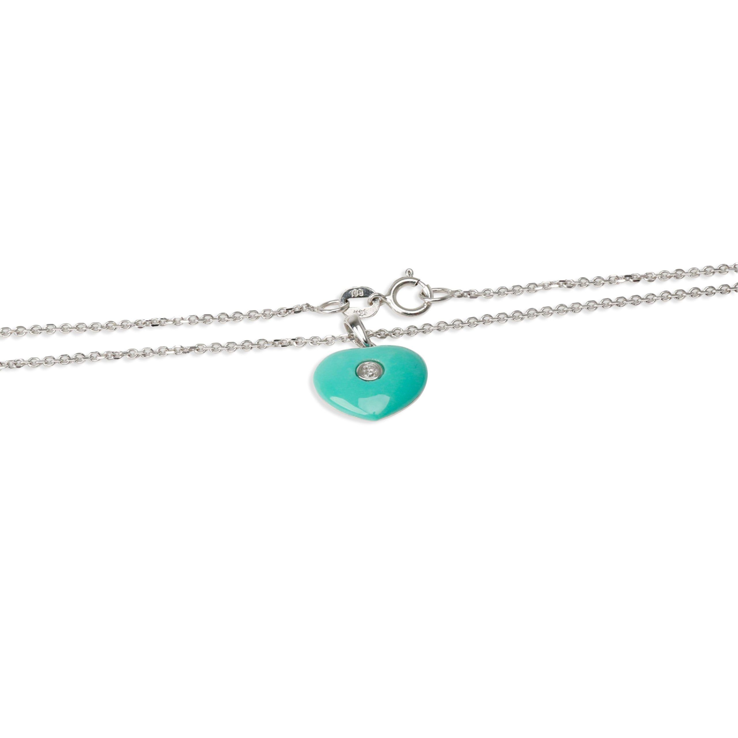 Diamond & Blue Enamel Heart Pendant with Diamonds in 14K & 18K White Gold