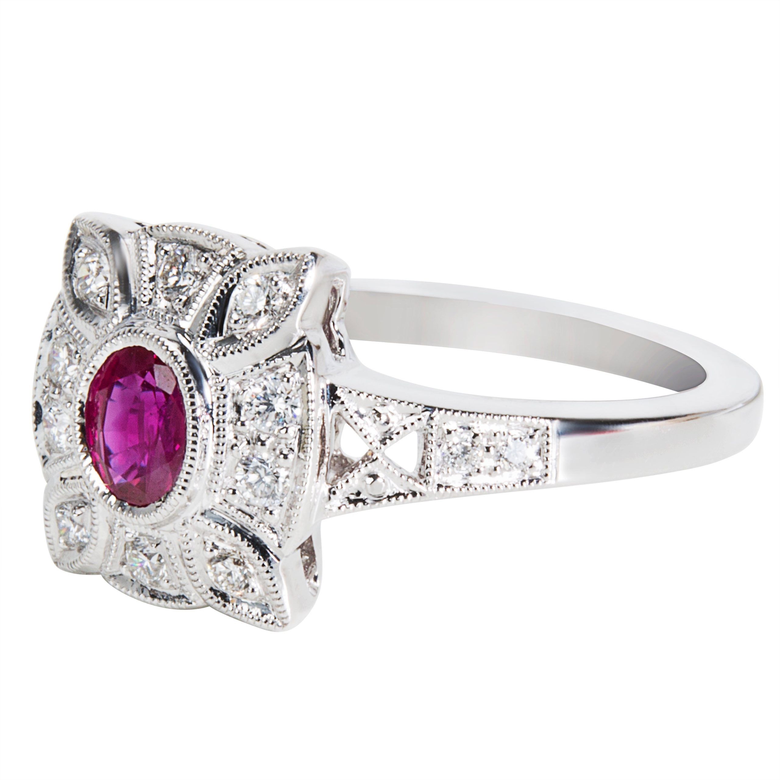 Ruby & Diamond Ring in 18K White Gold (0.20 CTW) Womenswear