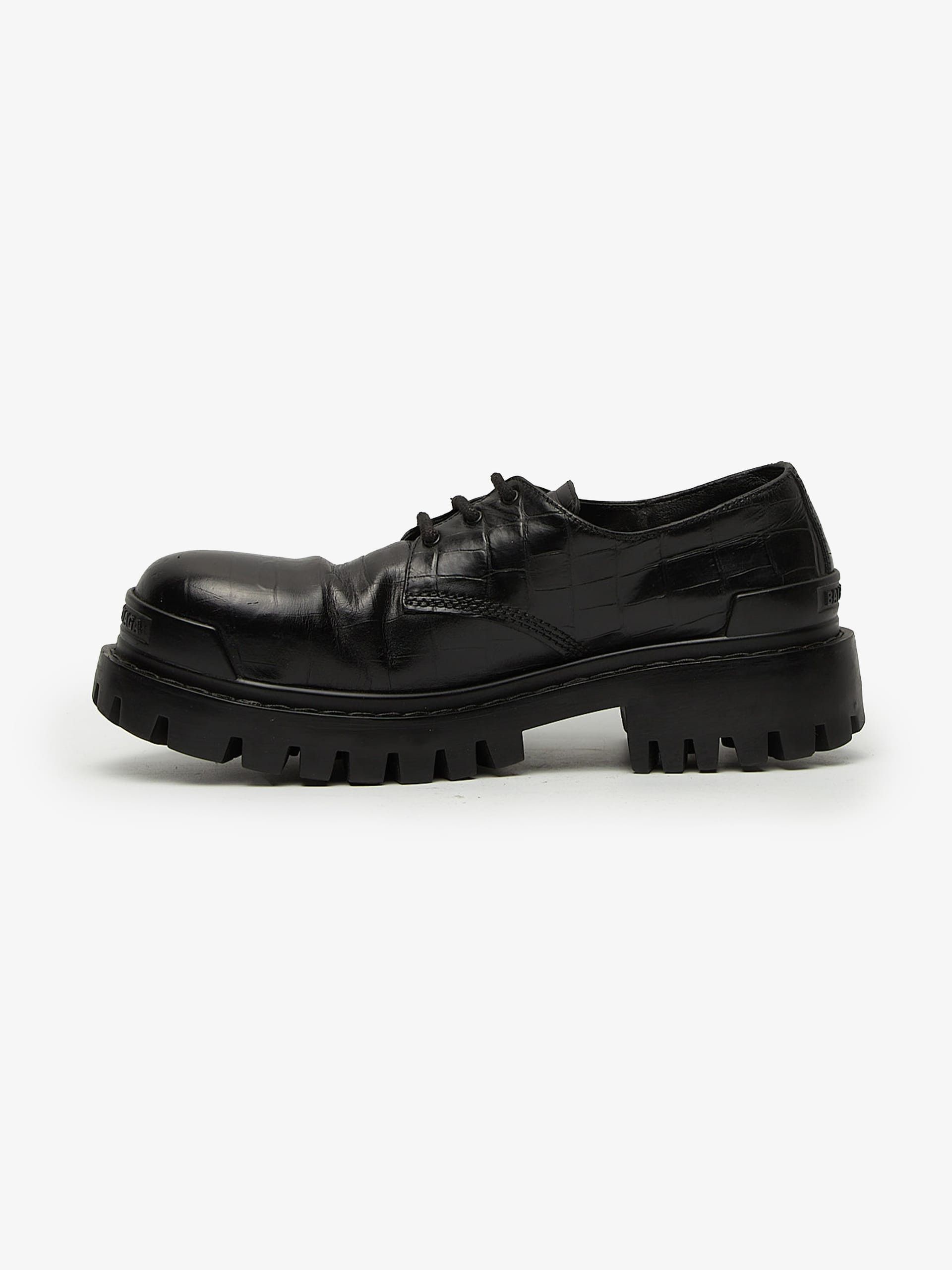 Balenciaga Black Croco Effect Calf Leather Strike Derby Size US 10 / EU 43 - 3 Thumbnail